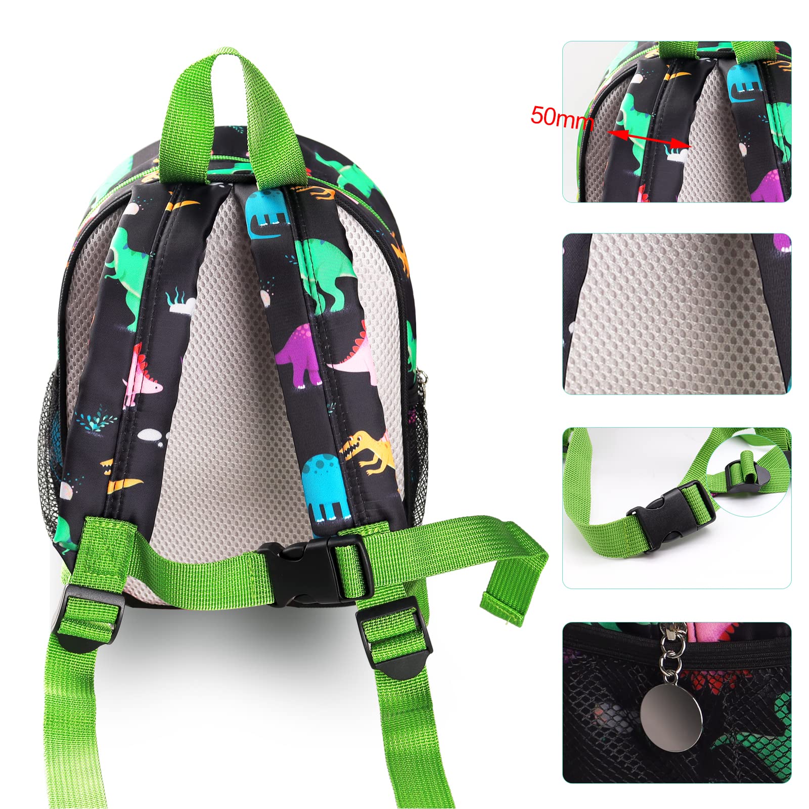 Hooyyene Backpack Leash for Toddlers, Dinosaur Kids Backpacks with Anti Lost Wrist Link, Children Mini Travel Bag for Baby Boys Girls