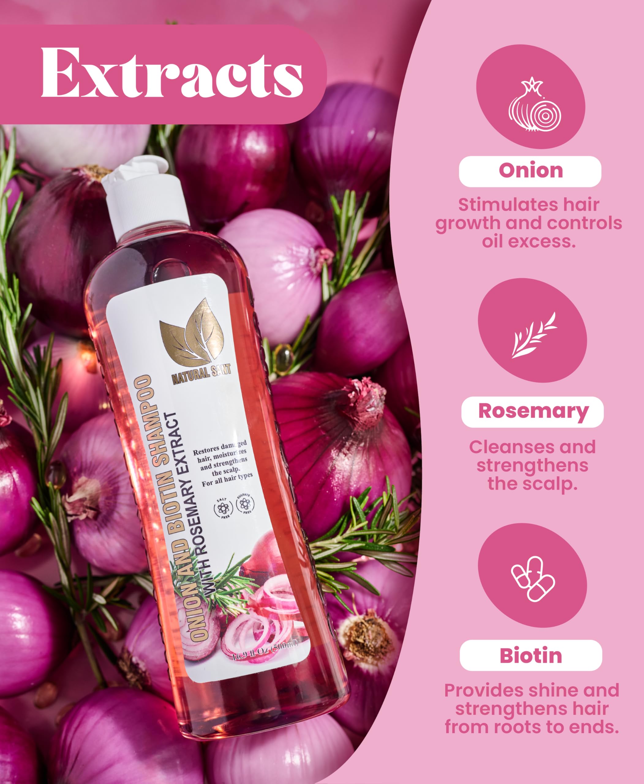 NATURAL SANT - Onion Biotin and Rosemary Shampoo & Treatment Set for Stronger, Thicker and Longer Hair - Soft and Shine, Hair Loss and Thinning Hair, Growth Shampoo, Paraben Free, Silicone Free