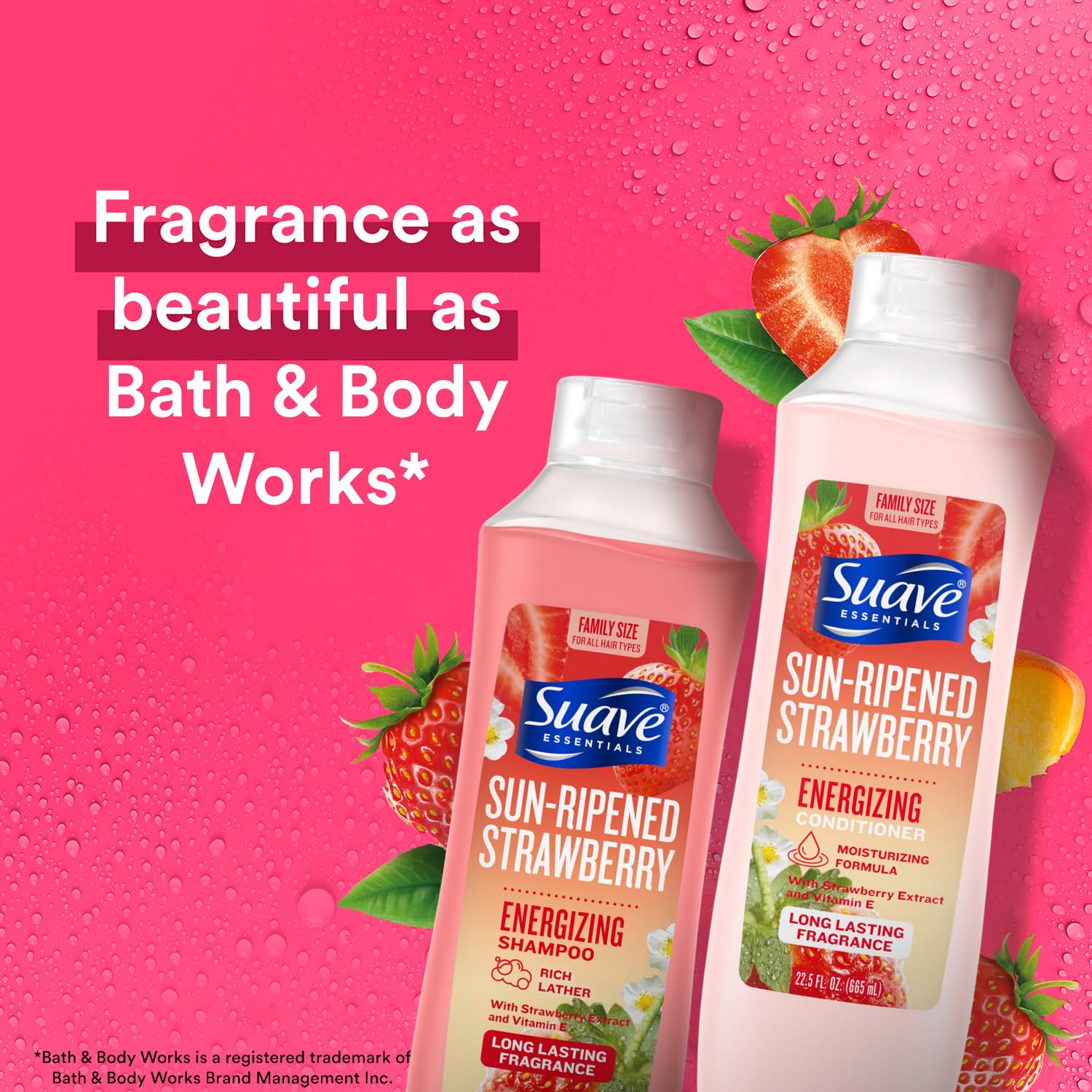 Suave Shampoo & Conditioner Set, Sun-Ripened Strawberry – Everyday Energizing Formulas with Strawberry Extract & Vitamin E, 22.5 Oz Ea (2 Piece Set)
