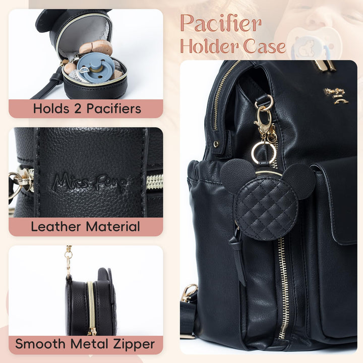 miss fong Pacifier Holder Case with Clip, Pacifier Pouch Cover, Pacifier Charm Pod with Clasp Attach to The Strollers & Diaper Bags, Hold 2 Pacifier or Nipple Shield(Diamond Black)