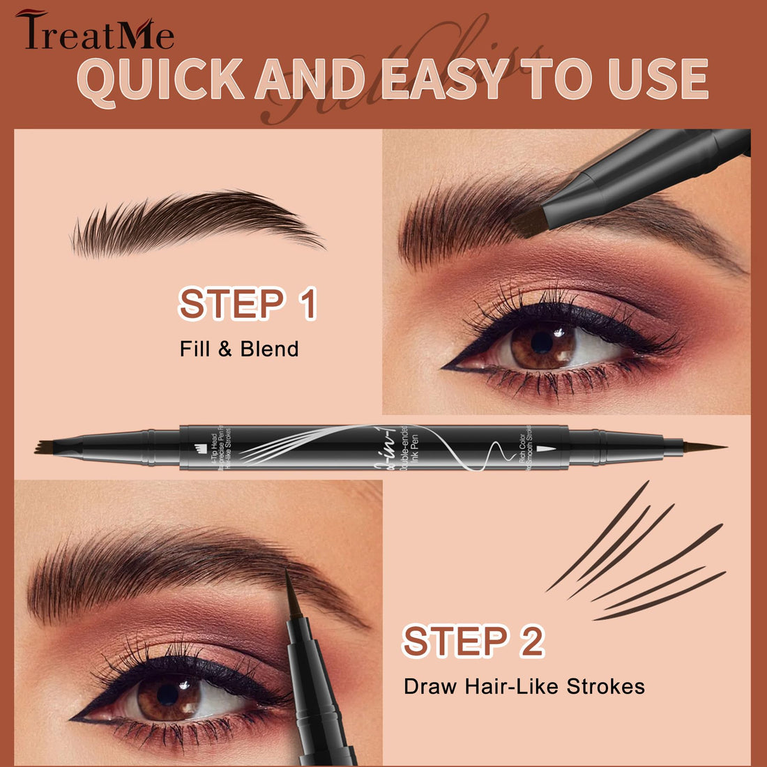 Microblading Eyebrow Pen - Waterproof 2-in-1 Dual-Ended Eye Brow Pen with 4-Fork-Tip and Precise Brush Create Natural Looking Defined Eyebrows Last All Day