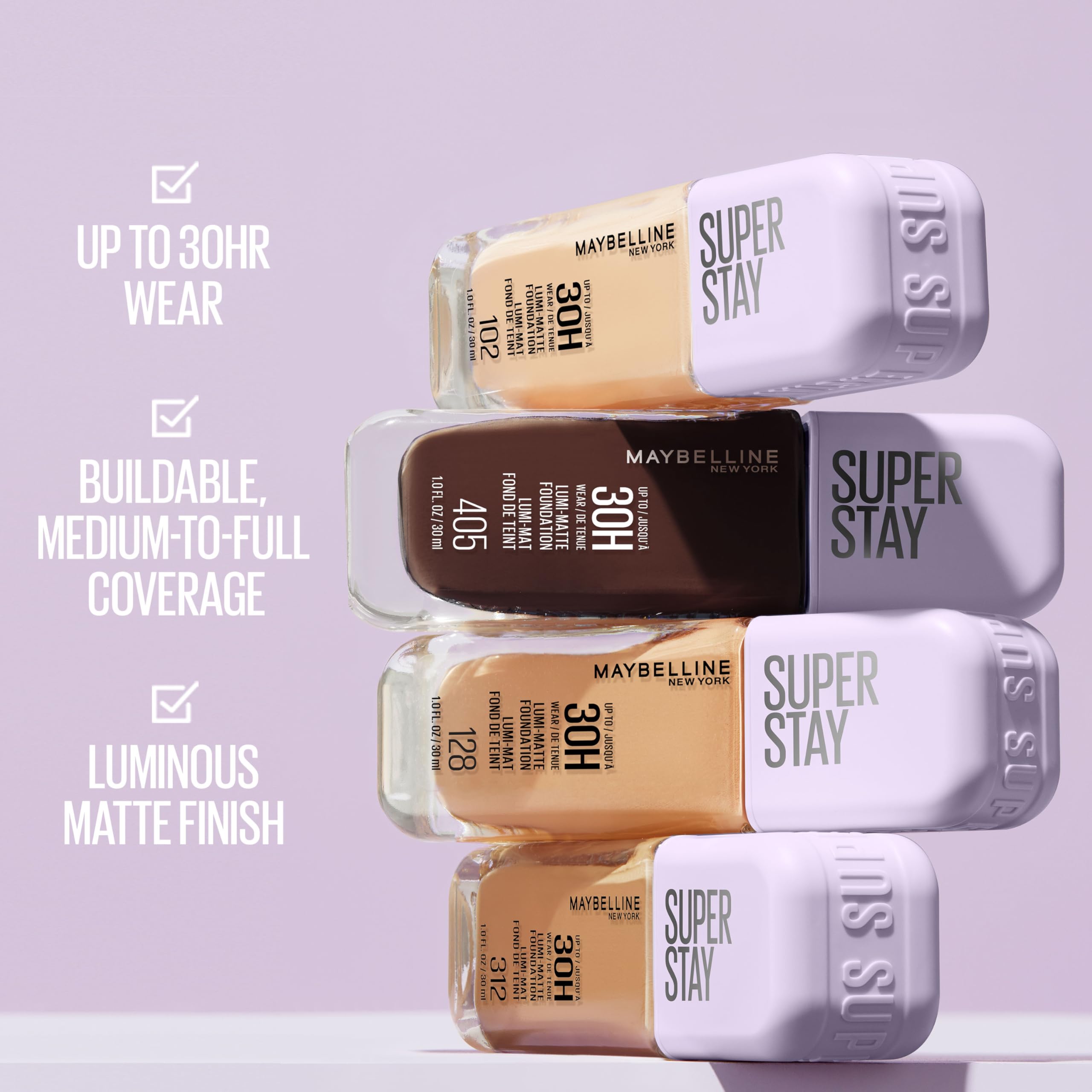 Maybelline Super Stay Lumi-Matte Foundation, Lightweight and Buildable Full Coverage Foundation Makeup For Up To 30HR Wear, 115, 1 Count