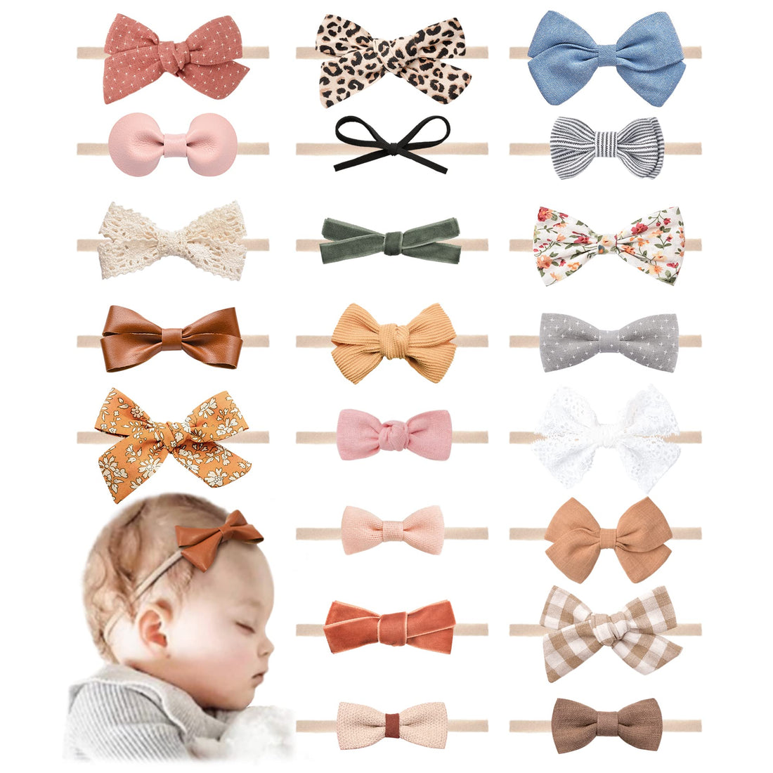 21 PCS Baby Girls Headbands and Bows Hairbands Soft Nylon Elastics Handmade Hair Accessories for Newborn Babies Infant Toddlers Kids