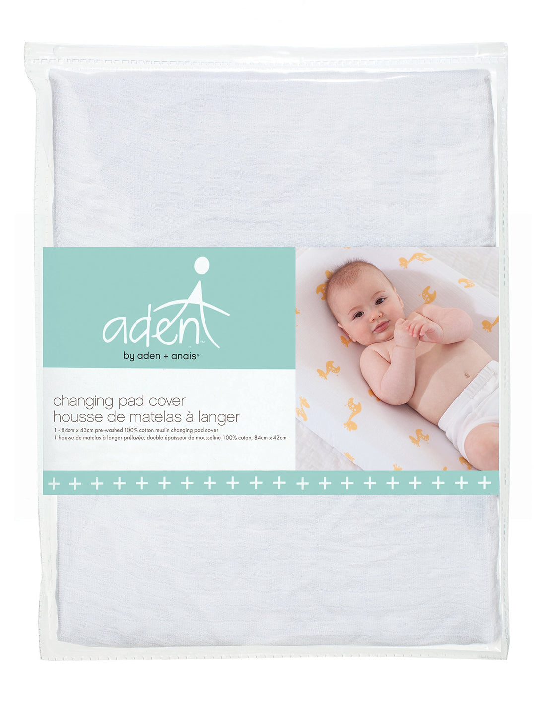 aden + anais Essentials Changing Pad Cover, 100% Cotton Muslin, Super Soft, Breathable, Tailored Snug Fit, Single, Solid White