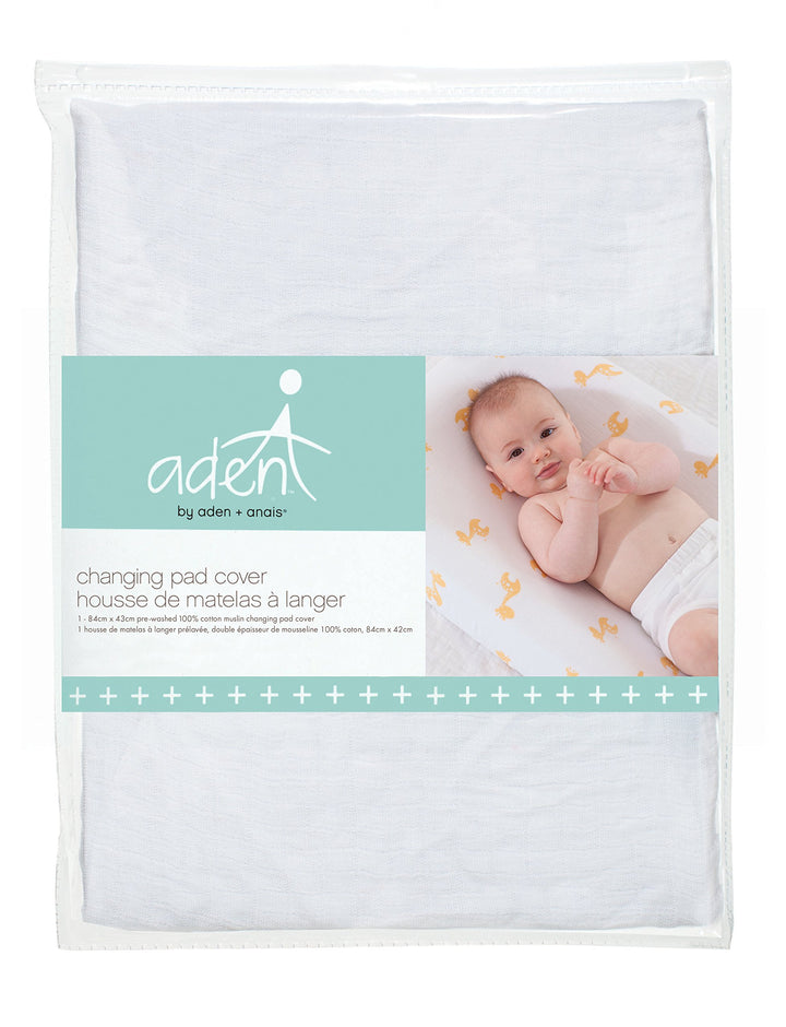 aden + anais Essentials Changing Pad Cover, 100% Cotton Muslin, Super Soft, Breathable, Tailored Snug Fit, Single, Solid White