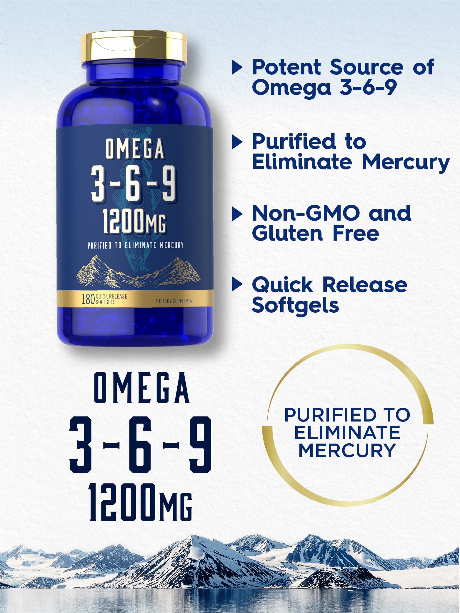 Carlyle Omega 3-6-9 1200mg | 180 Softgel Capsules | Triple Omega Supplement | Fish, Flaxseed & Borage Oils with EPA & DHA | Non-GMO & Gluten Free