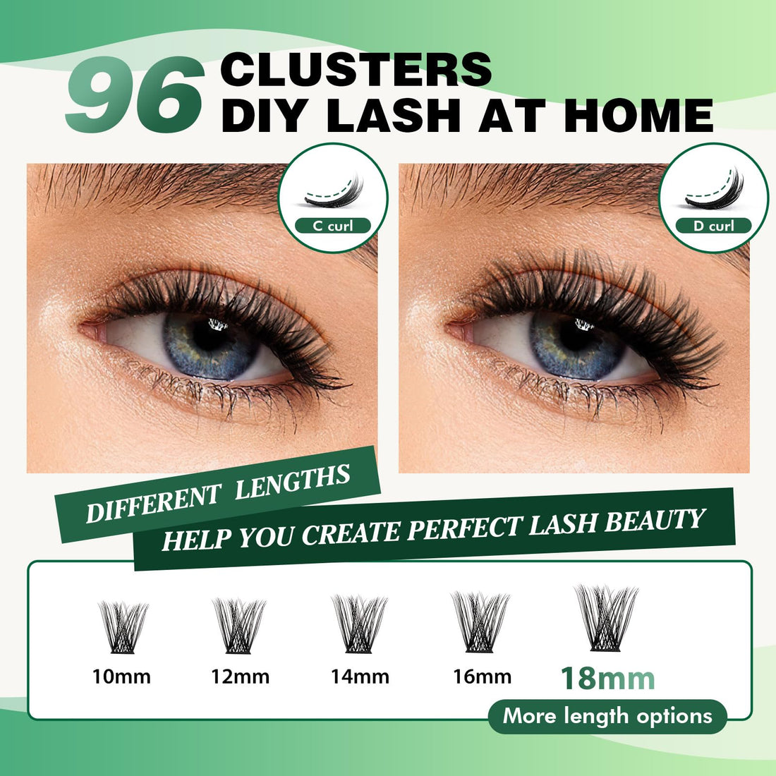 Lash Clusters 96pcs Individual Lashes Y01 C Curl 14mm Eyelash Clusters KEYYOU Volume Wispy Lash Extension Soft&Comfortable Easy DIY at Home(Y01,C-14mm)