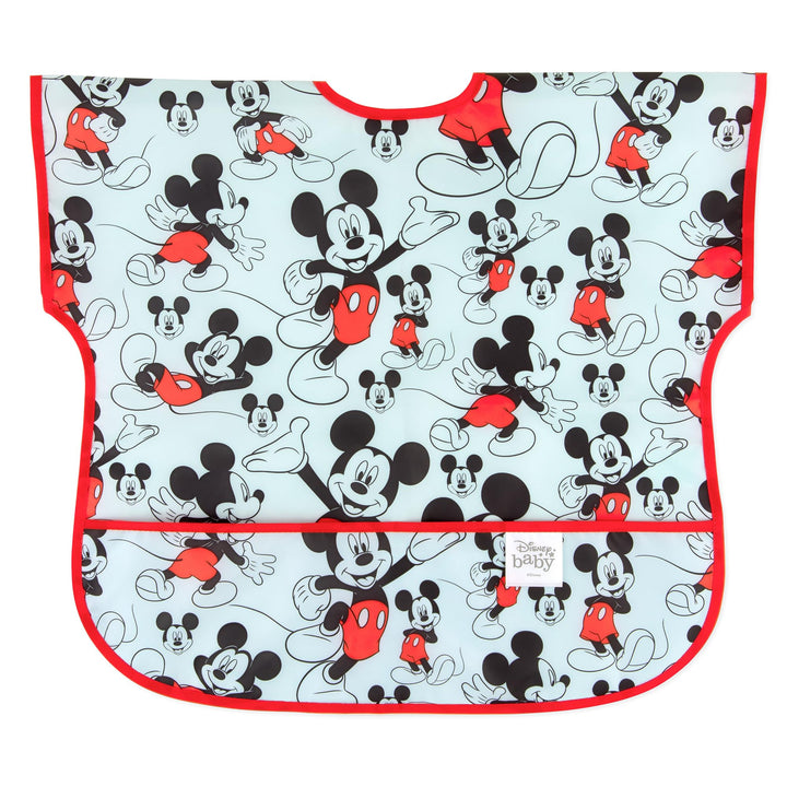 Bumkins Disney Short Sleeve Bib for Girl or Boy, Toddler and Kids for 1-3 Years, Large Size, Essential Must Have for Junior Children, Eating, Mess Saving Soft Fabric Apron for Play, Mickey Mouse