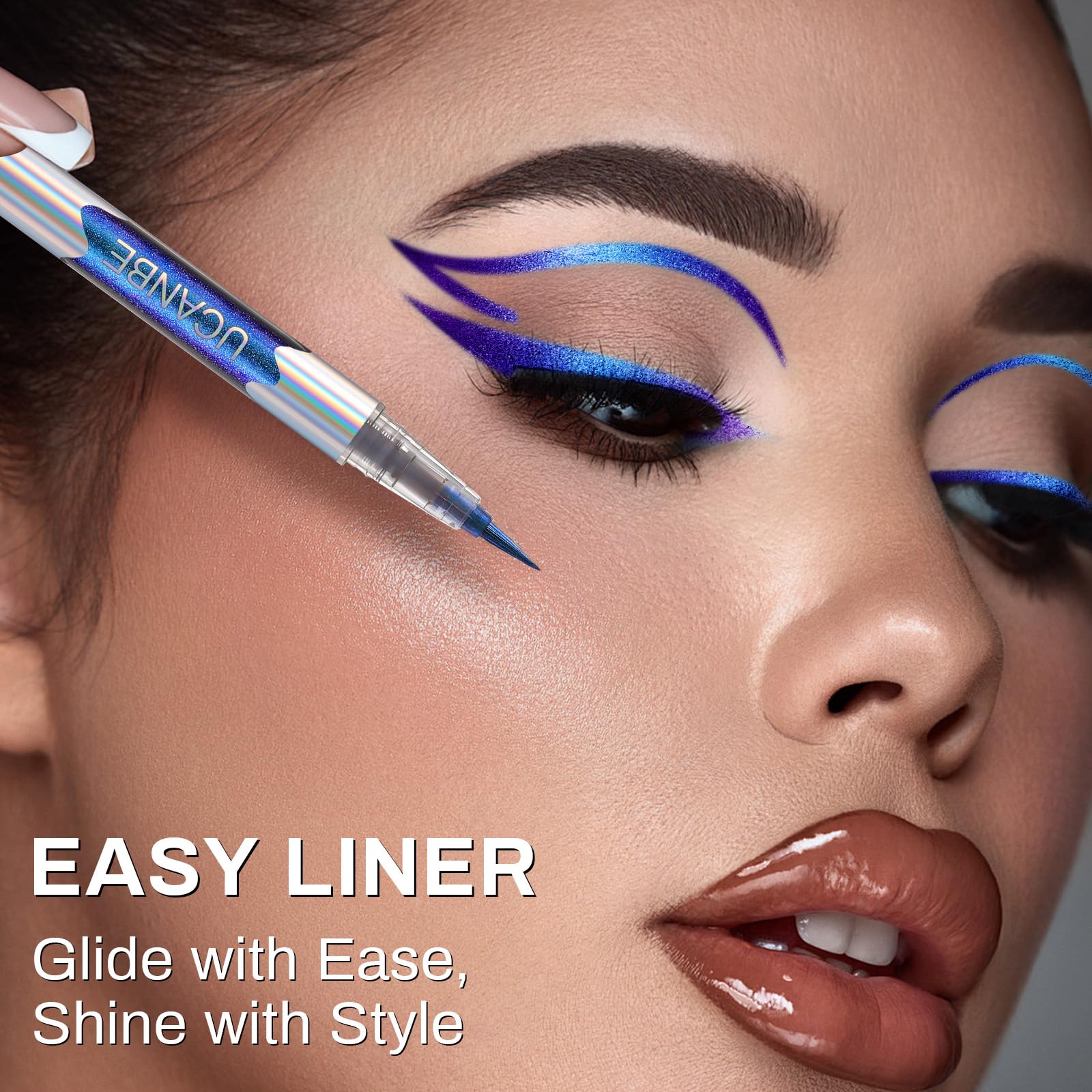 UCANBE Chameleon Liquid Eyeliner - Blue Purple, Multi-Chrome Metallic Shift Eyeliner, Waterproof Glitter Eyeliner with Soft Fine Tip for Multi-Dimensional Eye Looks