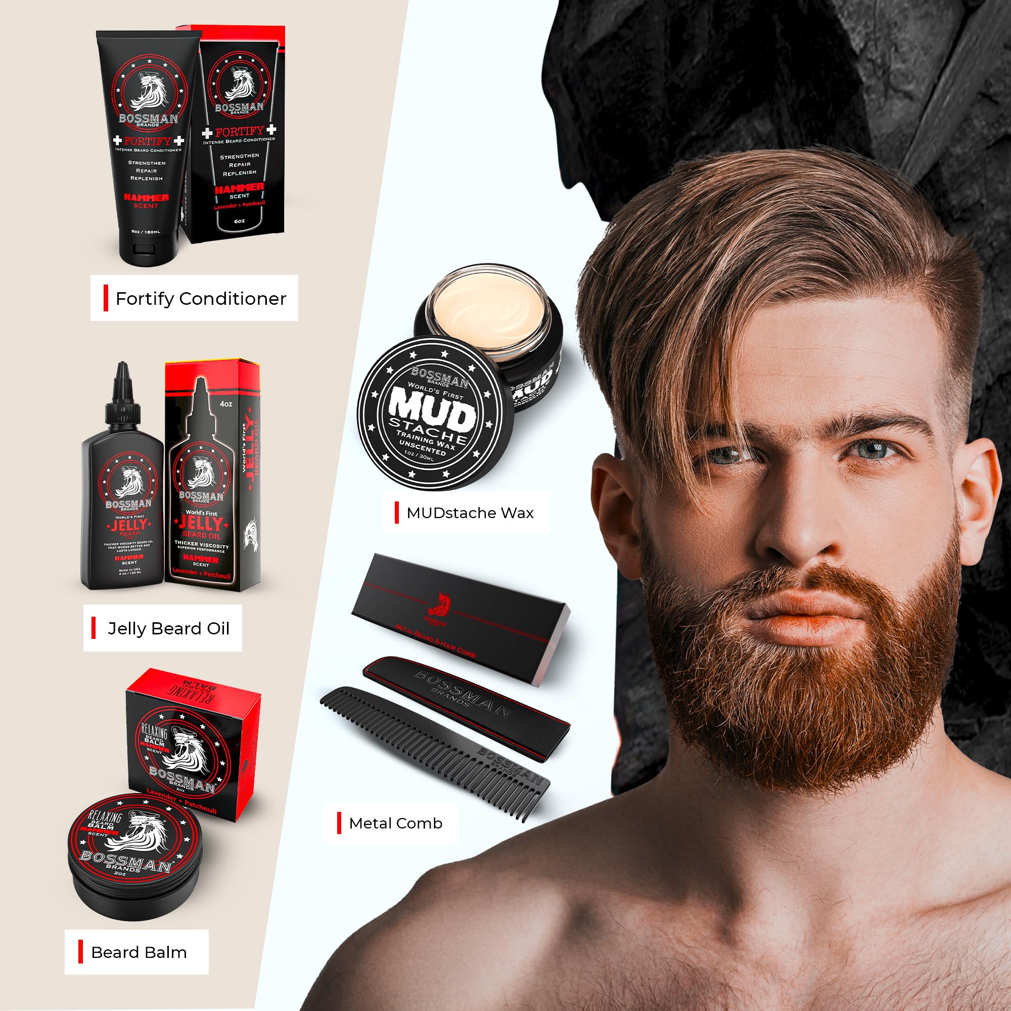 Bossman Bossman Complete Beard Kit - Beard Oil, Conditioner, and Balm. Eliminate Beard Itch, Grower a Thicker, More Mature Beard (Hammer Scent)