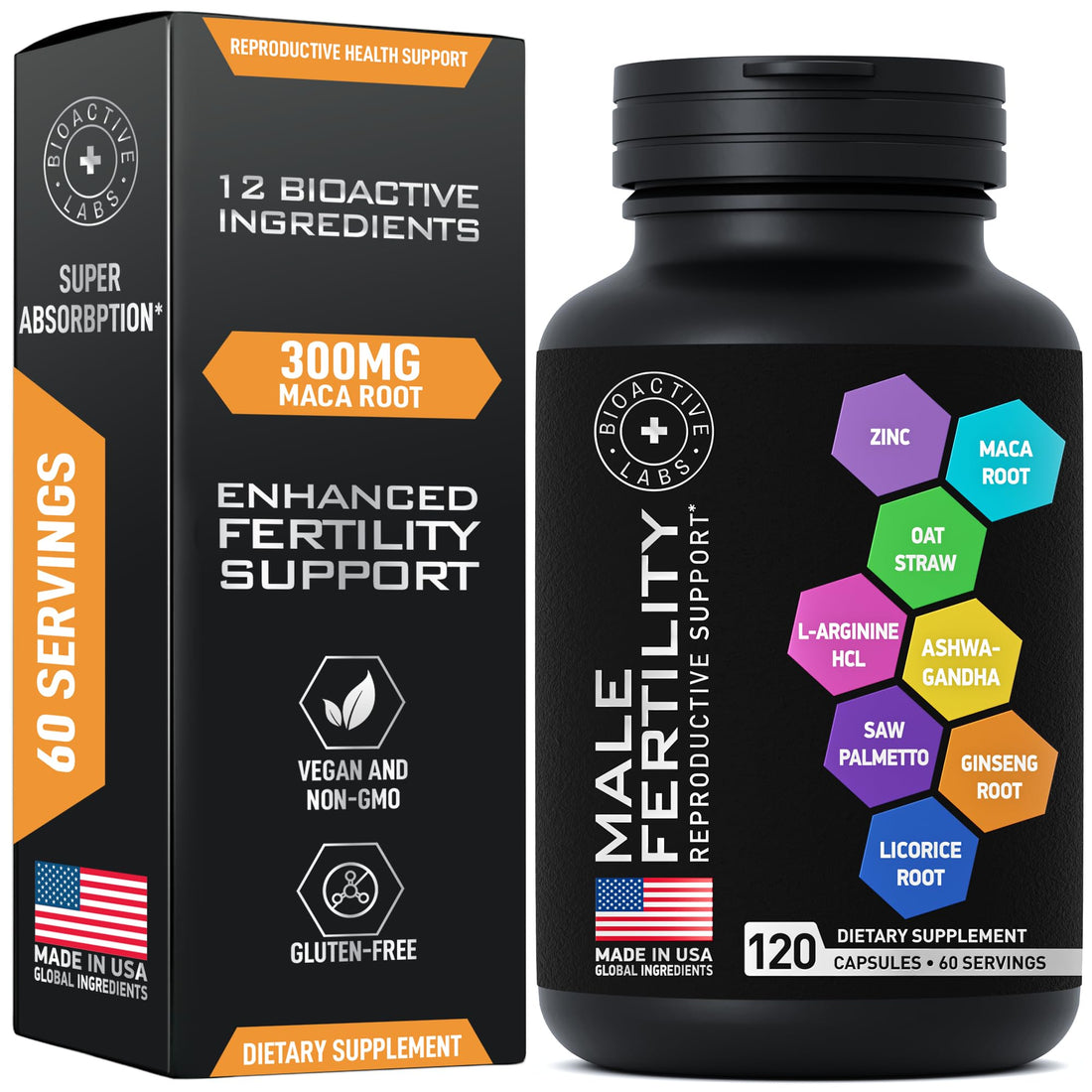 Fertility Supplements for Men - Zinc, Maca, Ashwagandha, L-Arginine - Male Vitality Conception for Him - Count and Motility Pregnancy Aid - Vitamins and Male Fertility Support Supplement - 120 Pills