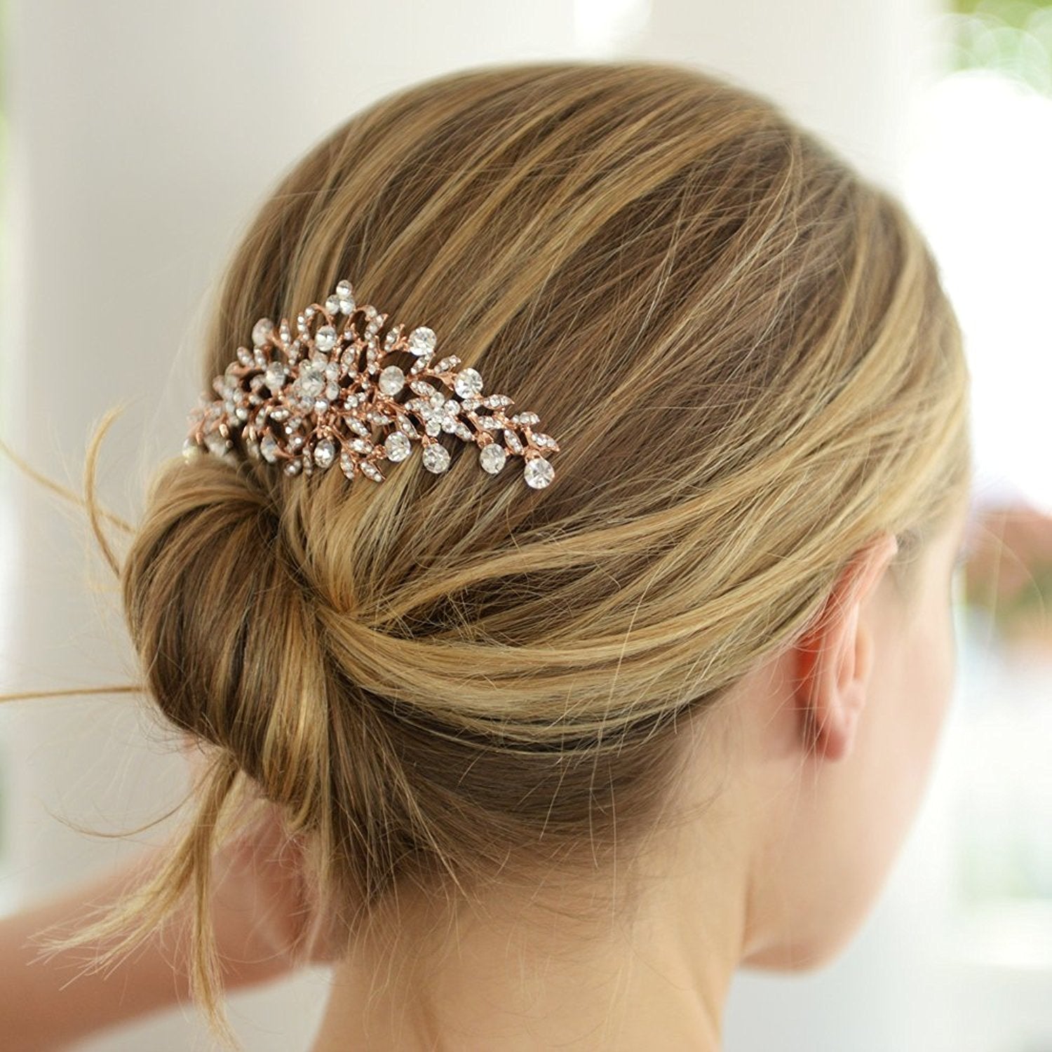 Mariell Crystal Cluster Bridal, Wedding Or Prom Hair Comb With Rose Gold Plating