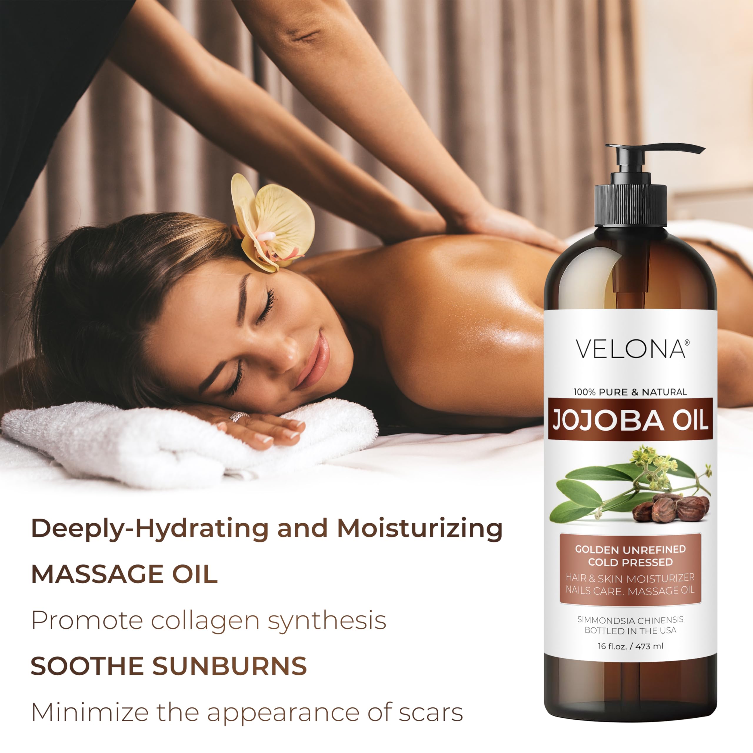 Jojoba Oil - 16 fl oz | 100% Pure and Natural | Golden, Unrefined, Cold Pressed, Hexane Free | Moisturizing Face, Hair, Body, Skin Care