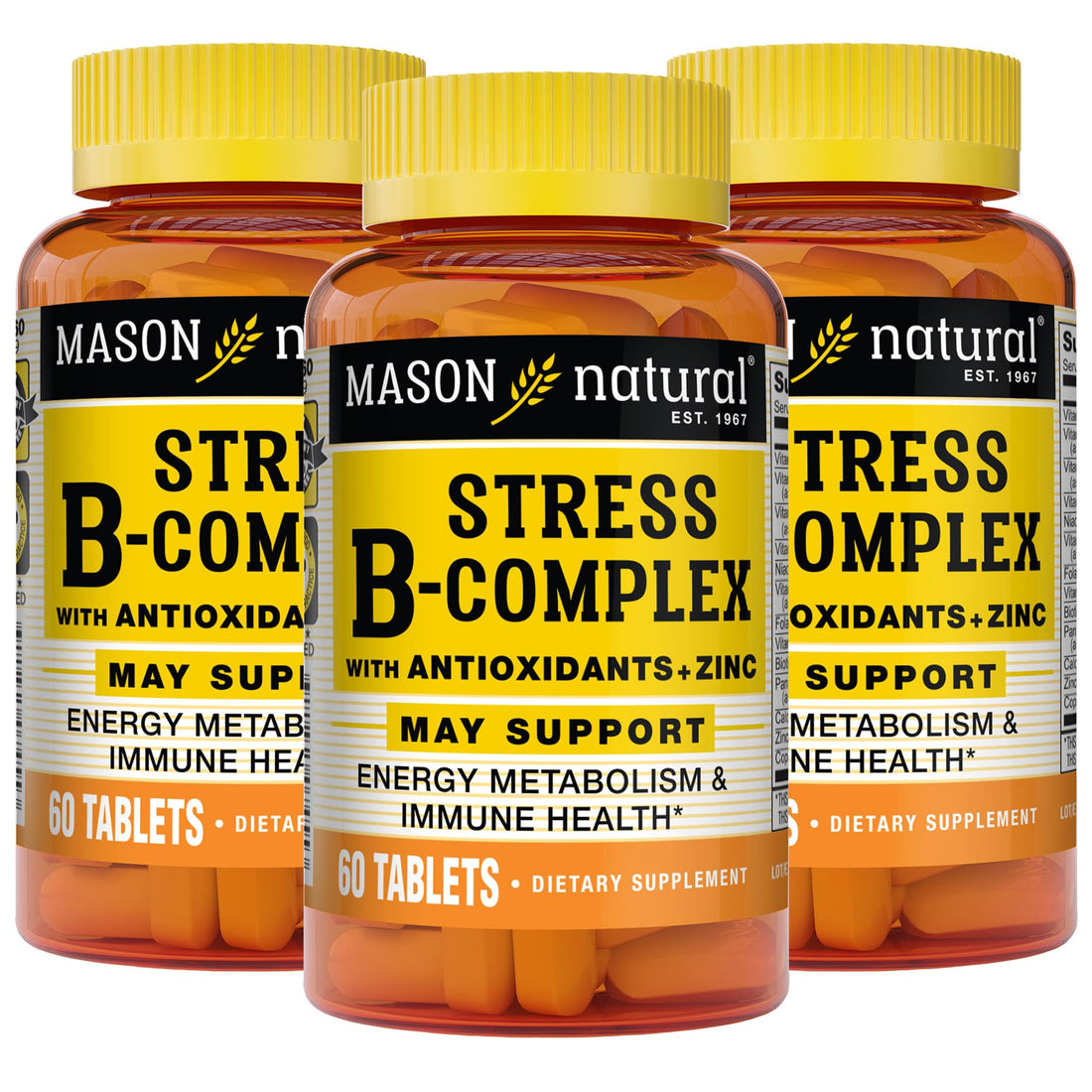 MASON NATURAL Stress B-Complex with Antioxidants + Zinc, 6 Month Supply, Dual Action Formula, Supports Energy Metabolism & Immune Health, 3 Pack