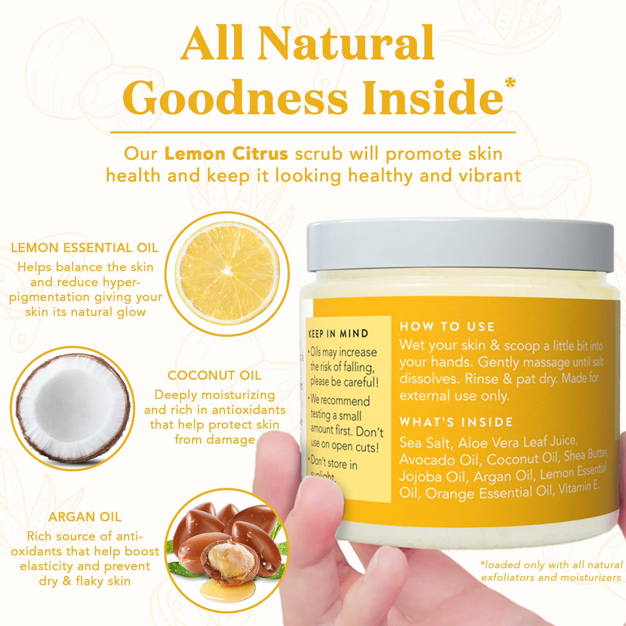 Bare Botanics Lemon Orange Body Scrub 24oz | Made in Madison, WI | All Natural Sea Salt Exfoliator w/ Skin Loving Moisturizers | Vegan & Cruelty Free | Gift Ready Packaging w/ a Cute Wooden Spoon