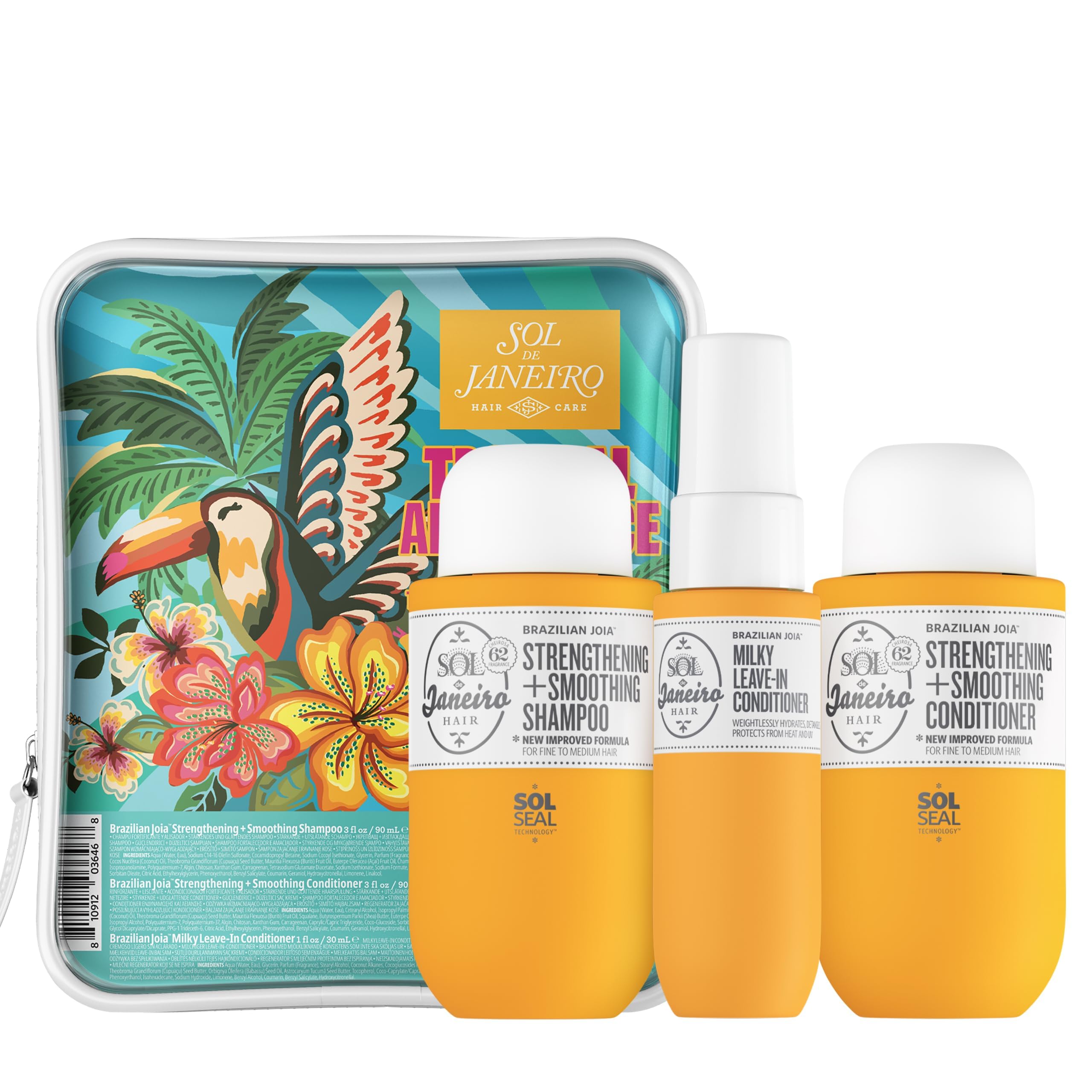 Sol de Janeiro Tropical Abundance Hair Repair Trio Travel Set | Jet Set | Sulfate Free Brazilian Joia Shampoo and Conditioner | Leave In Conditioner Spray | TSA Friendly | Amazon Exclusive