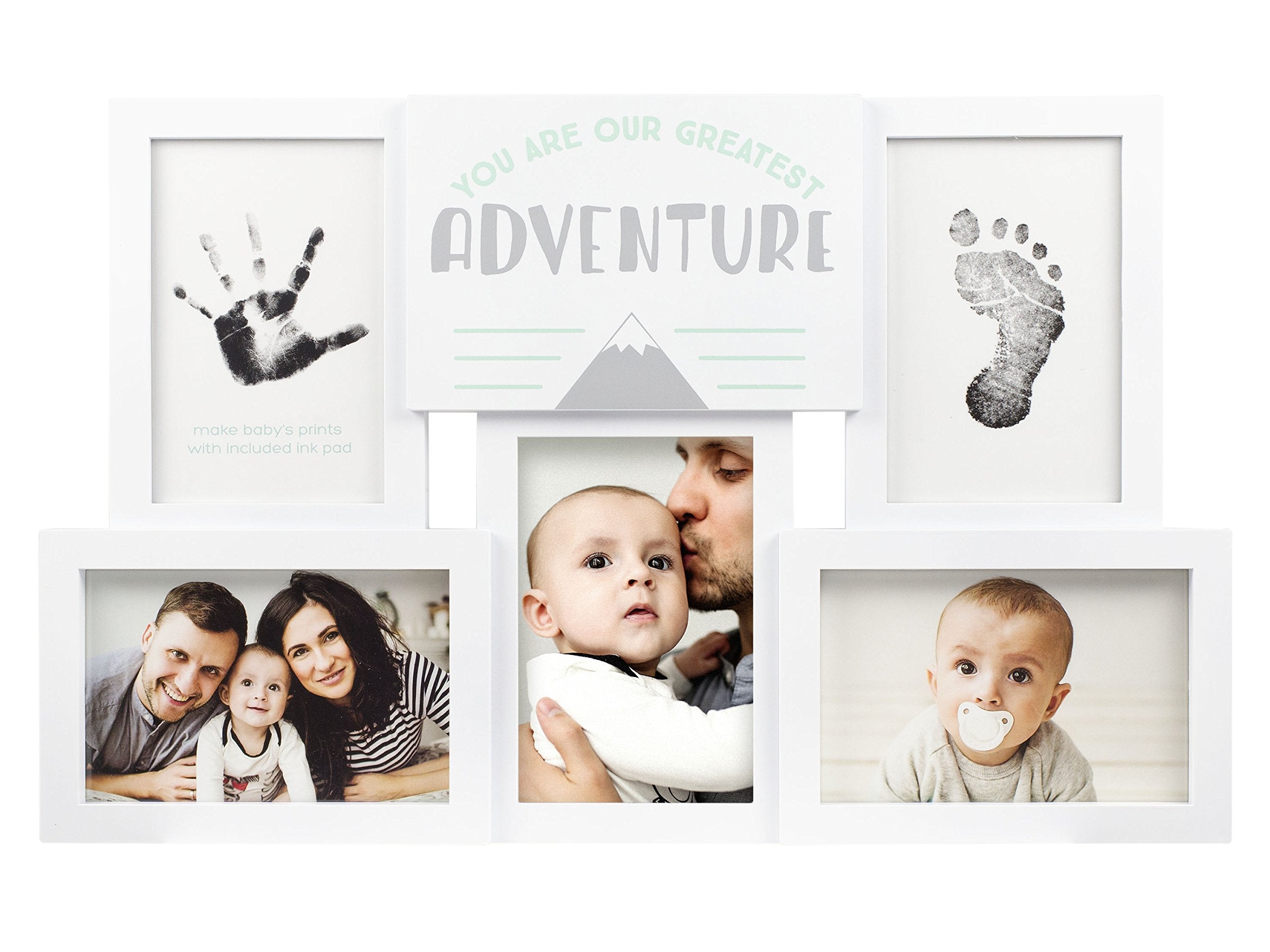 tiny ideas You Are Our Greatest Adventure Collage Keepsake Photo Frame, Baby Keepsake Picture Frame, DIY Baby's Handprint and Footprint Kit, Gender Neutral Nursery Wall Decor, White