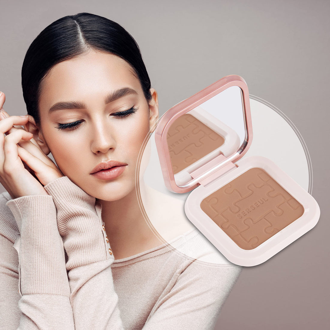 MEICOLY Contour Palette,Shimmer Highly Pigmented Face Powder,Silky Smooth Long-Lasting Delicate Contour Powder Face Contouring Makeup Kit with Brush and Mirror,02 Nude Brown