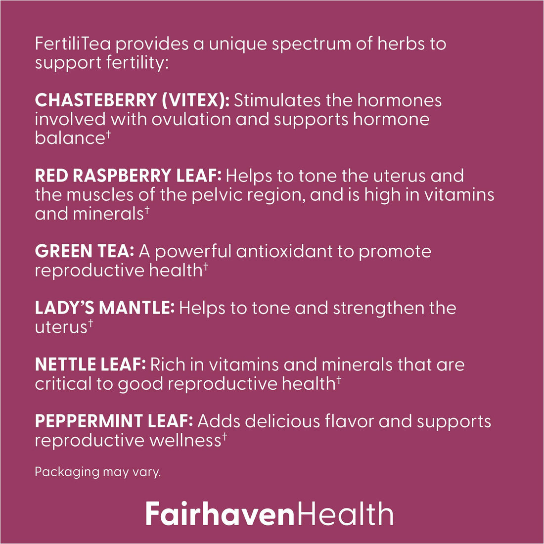 Fairhaven Health FertiliTea | Organic Fertility Tea for Women to Support Reproductive Health* | Prenatal Herbal Tea to Support Menstrual Cycle & Hormone Balance* | Contains Vitex | Mint | 60 Servings