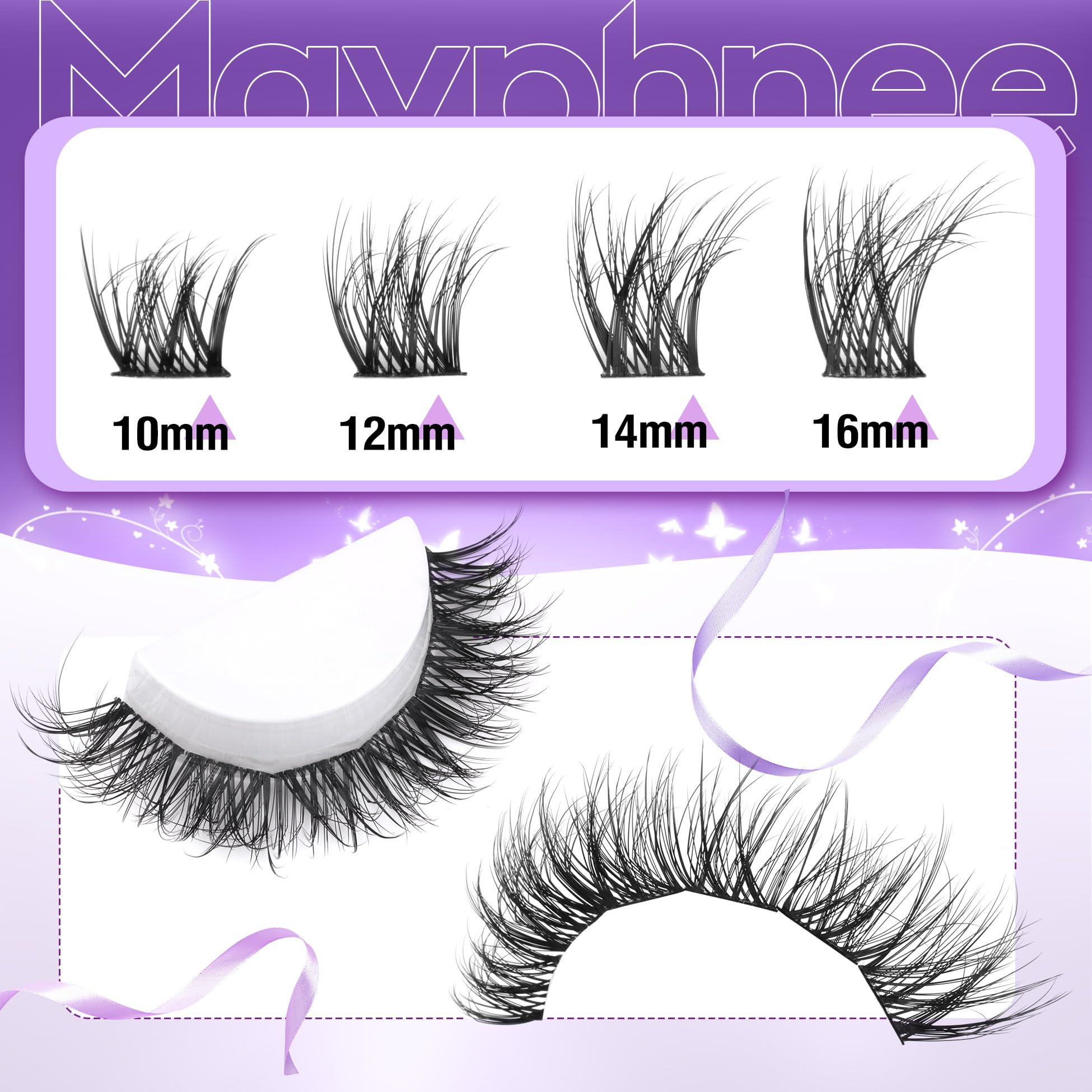 Mavphnee Lash Clusters Kit Feathery Eyelash Extensions Kit LC-Curly Natural Cluster Lashes Kit Wispy Individual Lash Extensions Kit with Waterproof Lash Bond and Seal and Remover and Tweezers