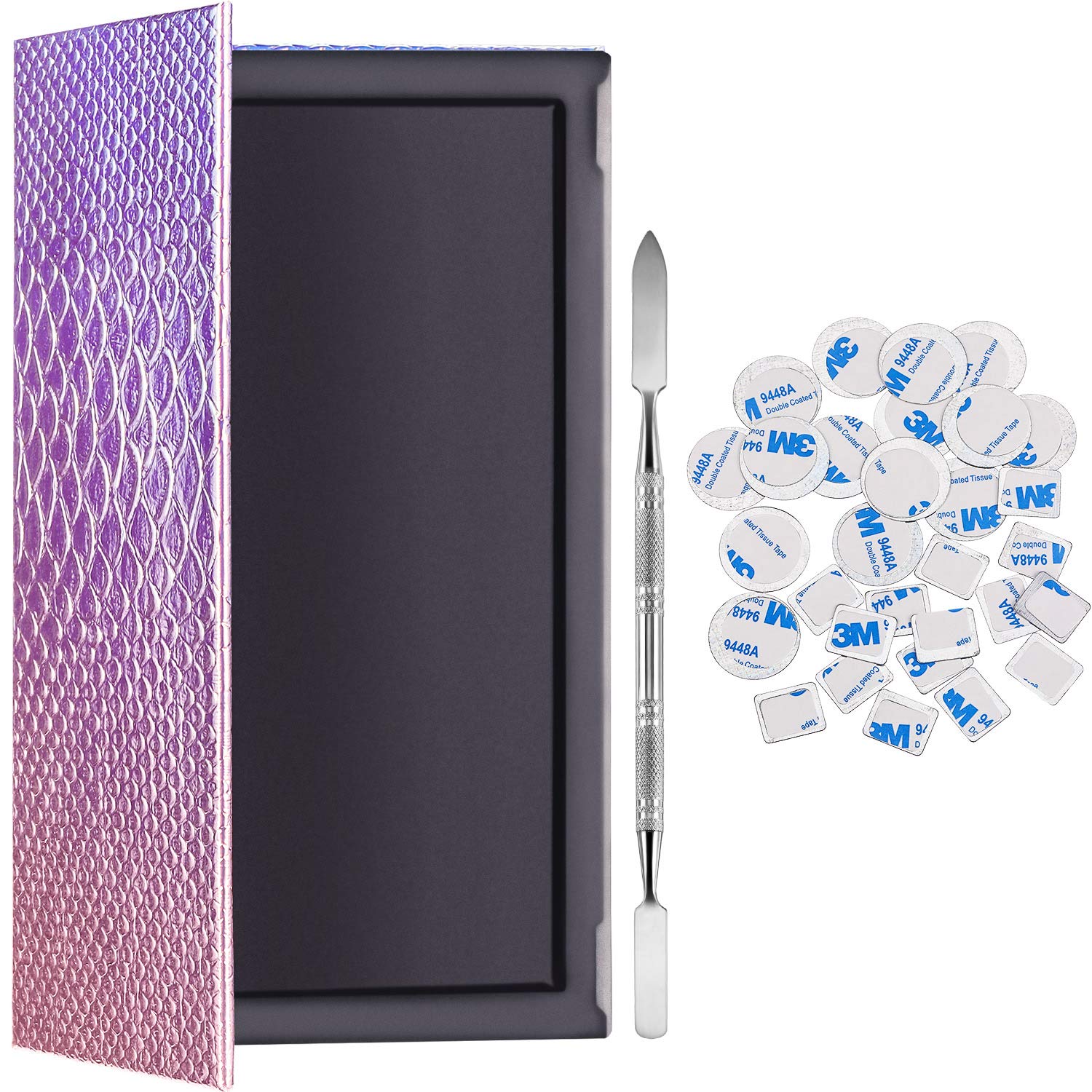 Sumind Empty Makeup Eyeshadow Palette Set 1 Magnetic Empty Palette with 1 Depotting Spatula and 30 Pieces Adhesive Empty Palette Metal Stickers Empty Palette Kit for Makeups (Rectangle)