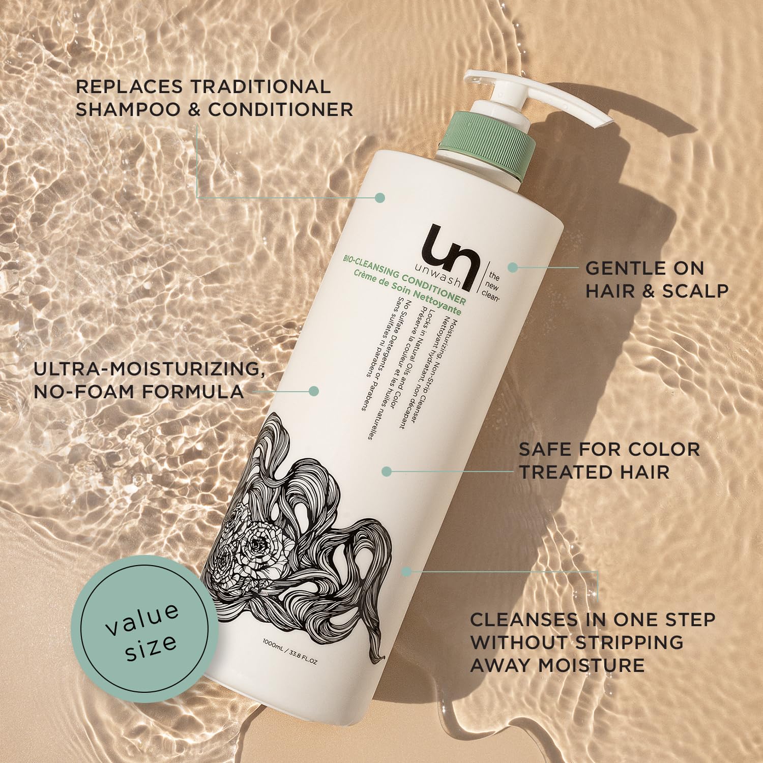 unwash Unwash Bio-Cleansing Conditioner Hair Cleanser: Co-Wash Cleansing & Conditioning, 33.8 oz