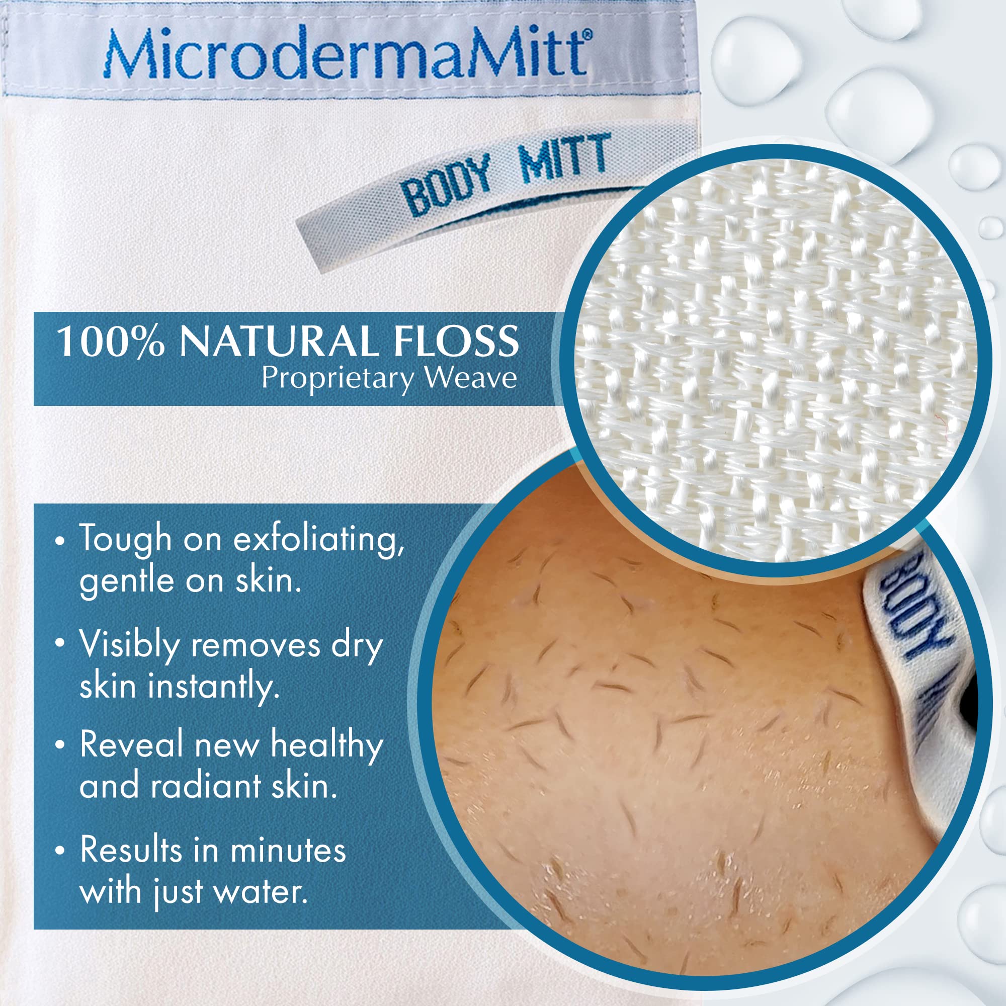 MicrodermaMitt Deep Exfoliating Mitt for Shower – Dead Skin Remover & Exfoliator Body Scrubber - Keratosis Pilaris – Premium Quality for Smooth & Cleaner Skin Quickly - Feels Good on Skin - No Dyes