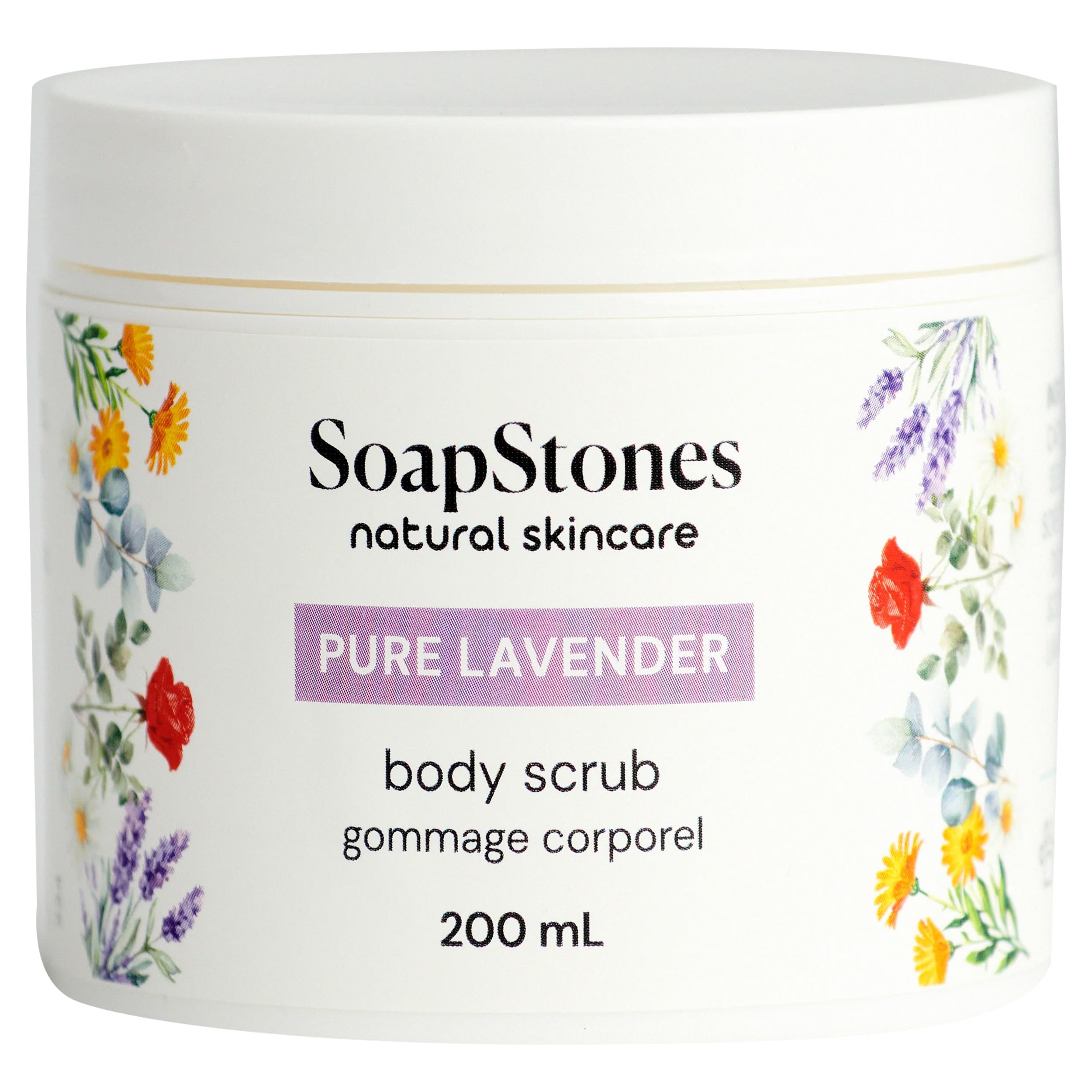 Soapstones Pure Lavender Exfoliating Body Scrub - 200 mL - Gentle and Soothing with Safflower Seed Oil - Essential Oil Infused Body Scrub Exfoliator