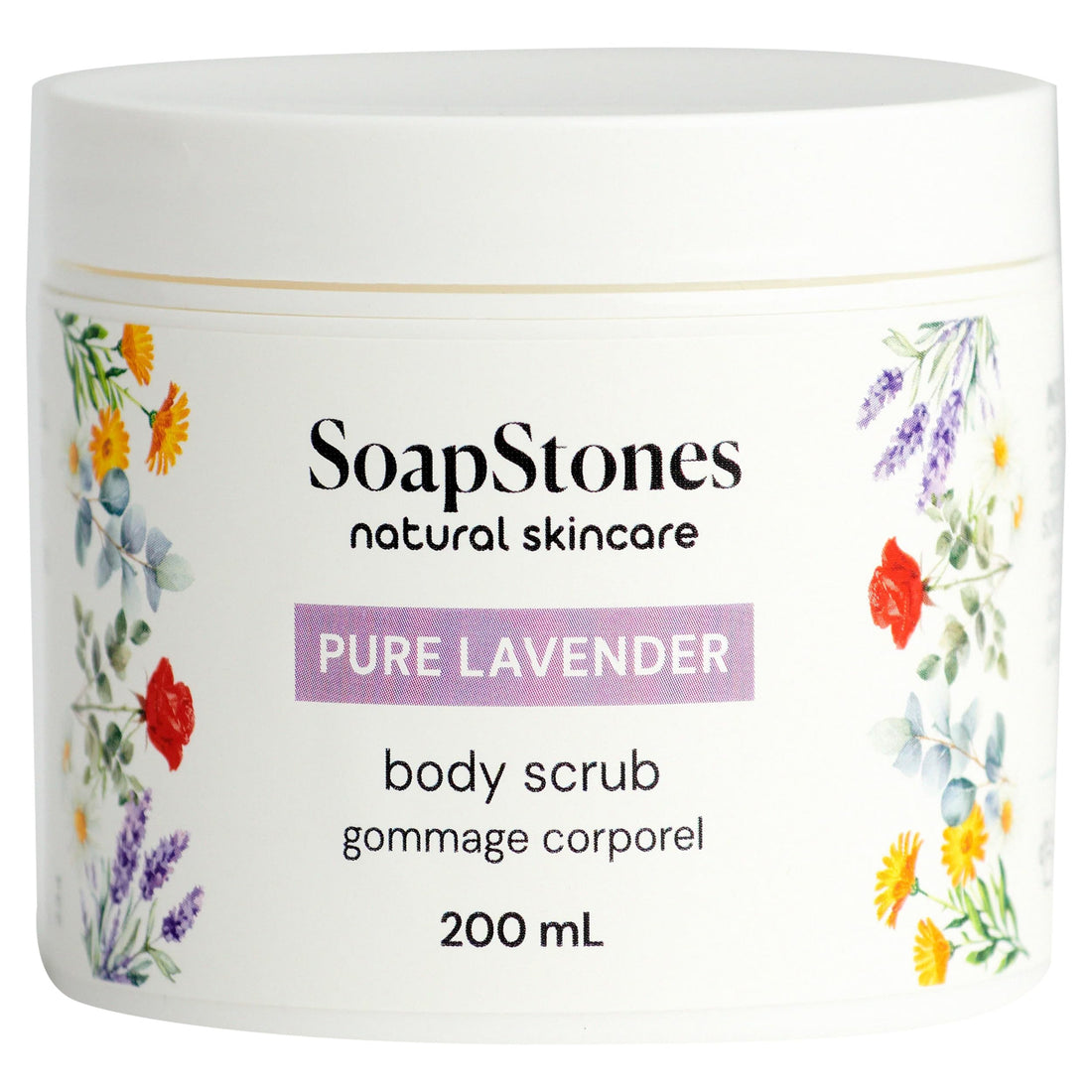 Soapstones Pure Lavender Exfoliating Body Scrub - 200 mL - Gentle and Soothing with Safflower Seed Oil - Essential Oil Infused Body Scrub Exfoliator