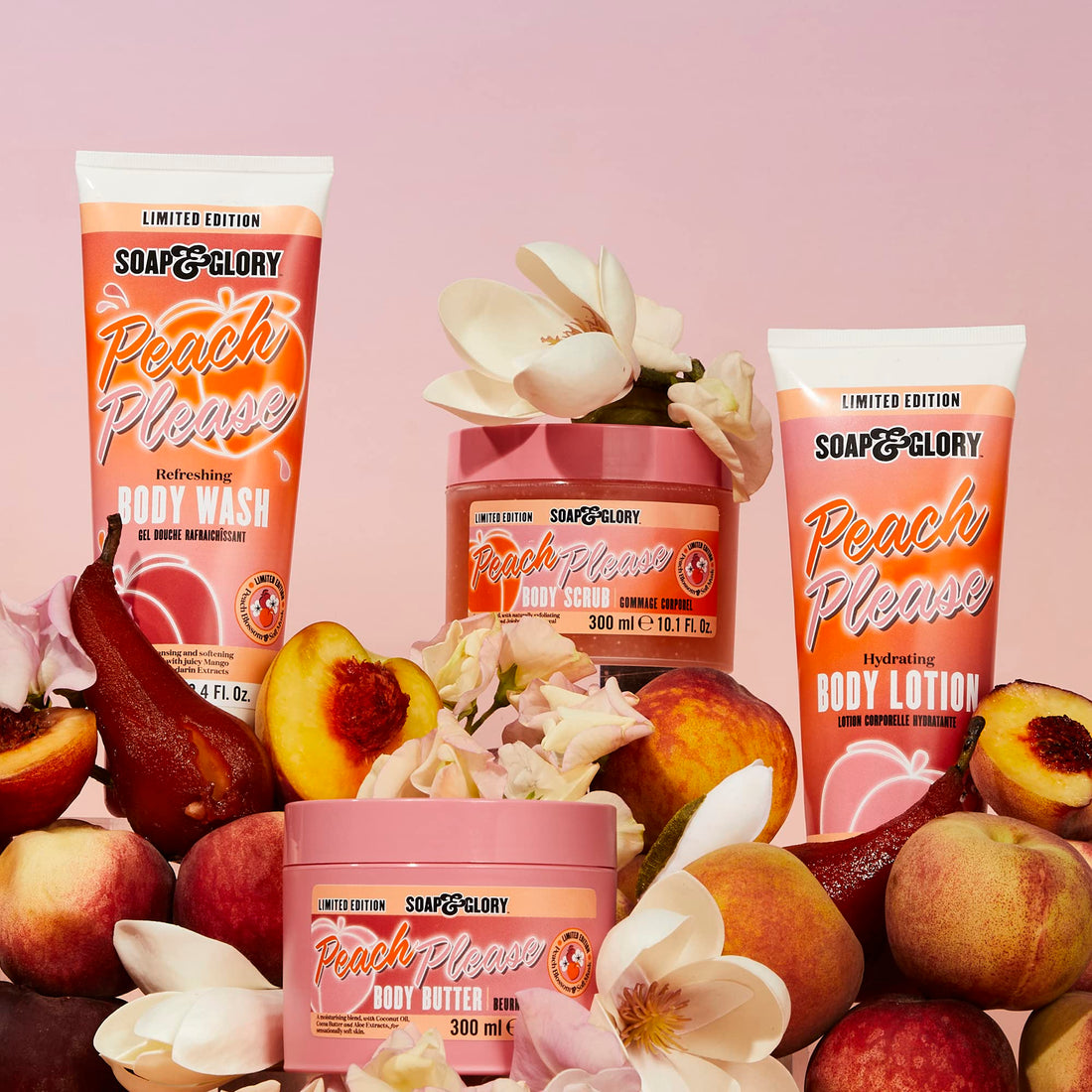Soap & Glory Peach Please Scented Body Wash - Built-In Body Lotion for Maximum Hydration - Peach Blossom & Magnolia Scented Moisturizing Body Wash (250ml)