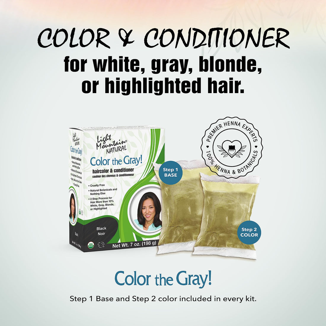 Light Mountain Natural Color The Gray! Hair Color and Conditioner, Black, 7 oz (197 g) (Pack of 2)