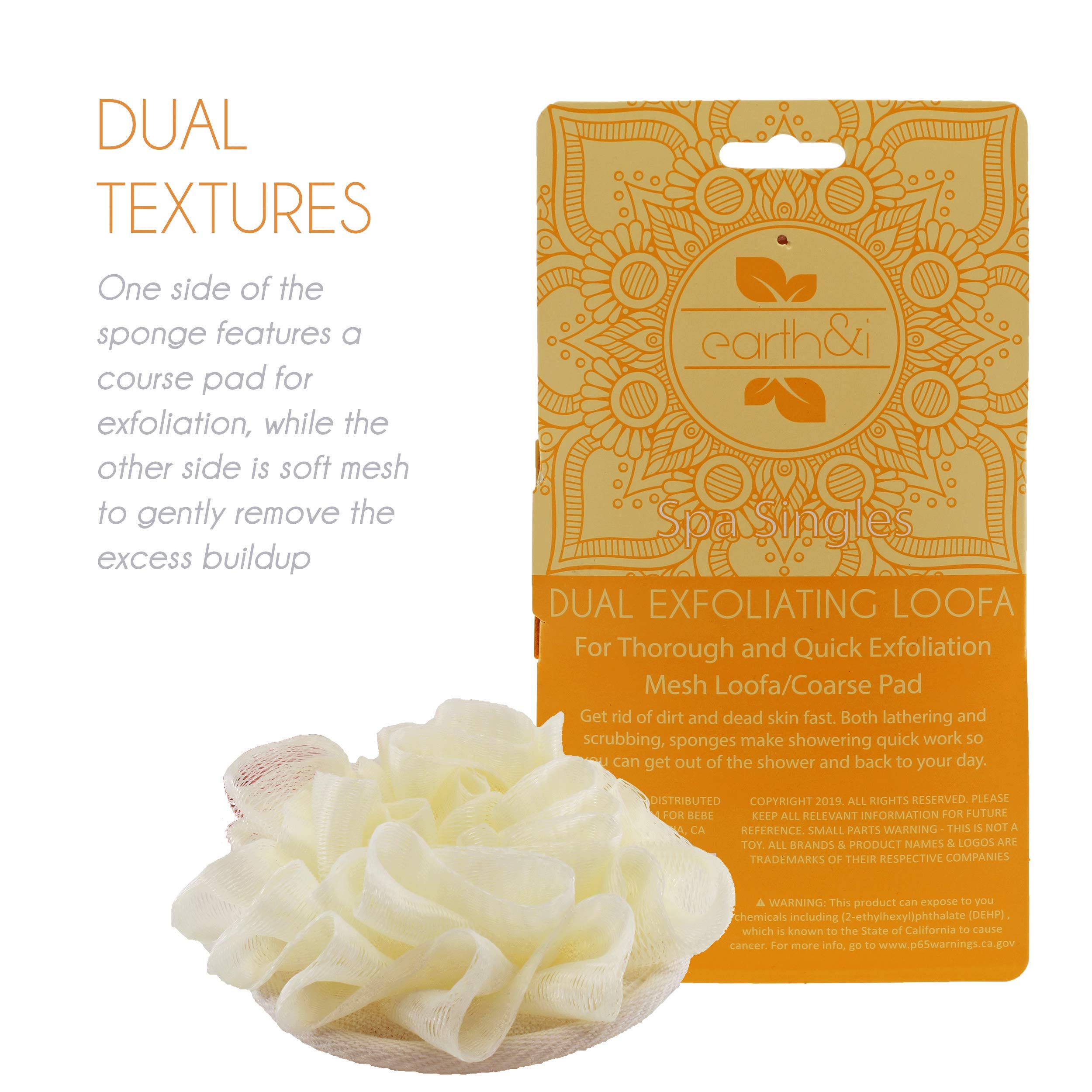 Earth & I - 1pc Dual Sided Exfoliating Loofah, Two-Sided Sponge for Fast and Effective Deep Cleaning, lofa, lufas