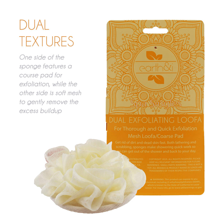 Earth & I - 1pc Dual Sided Exfoliating Loofah, Two-Sided Sponge for Fast and Effective Deep Cleaning, lofa, lufas