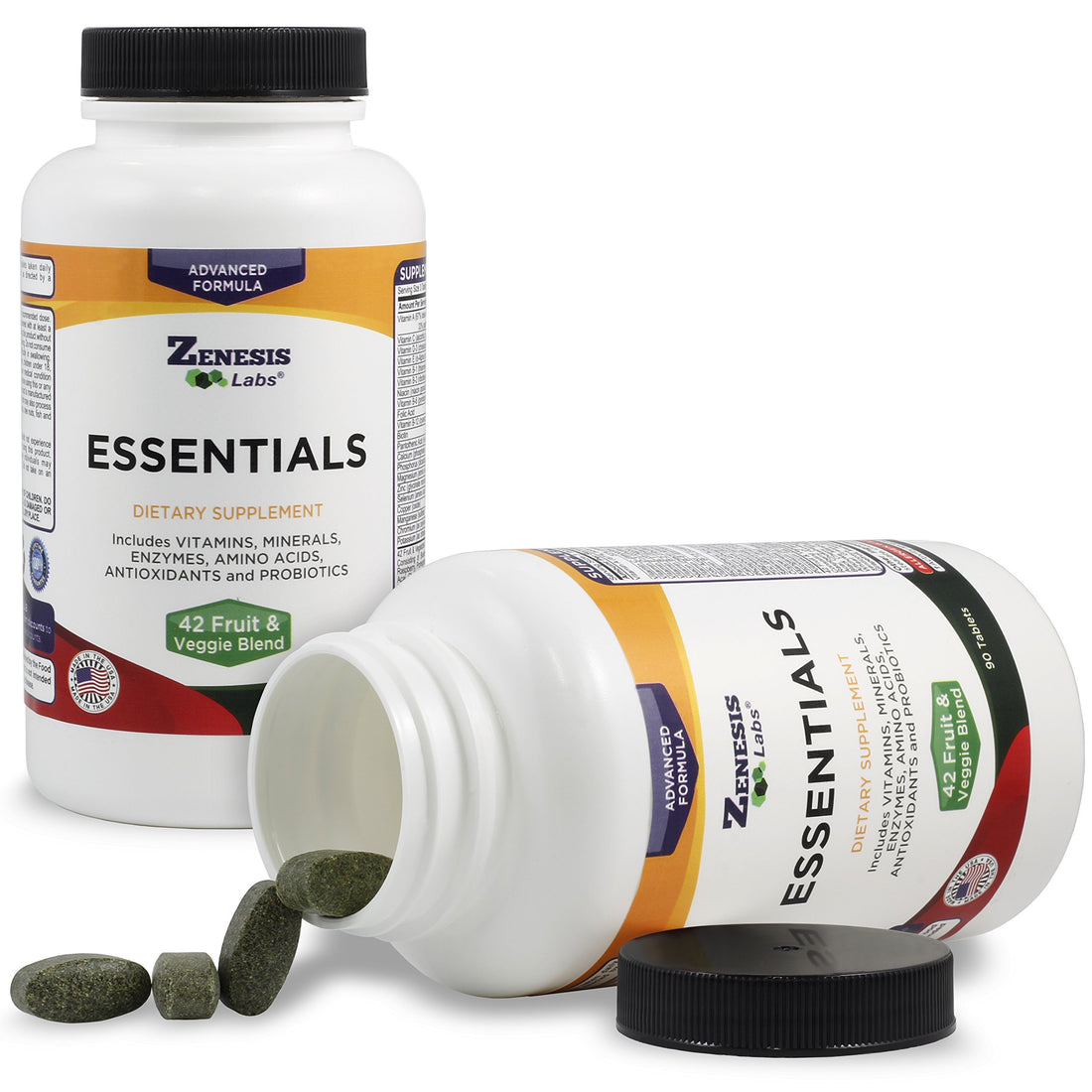 Zenesis Labs Essentials - a Natural & Nutrient Rich Multi-Vitamin - with Minerals, Enzymes, Amino Acids, Antioxidants and Probiotics - 90ct