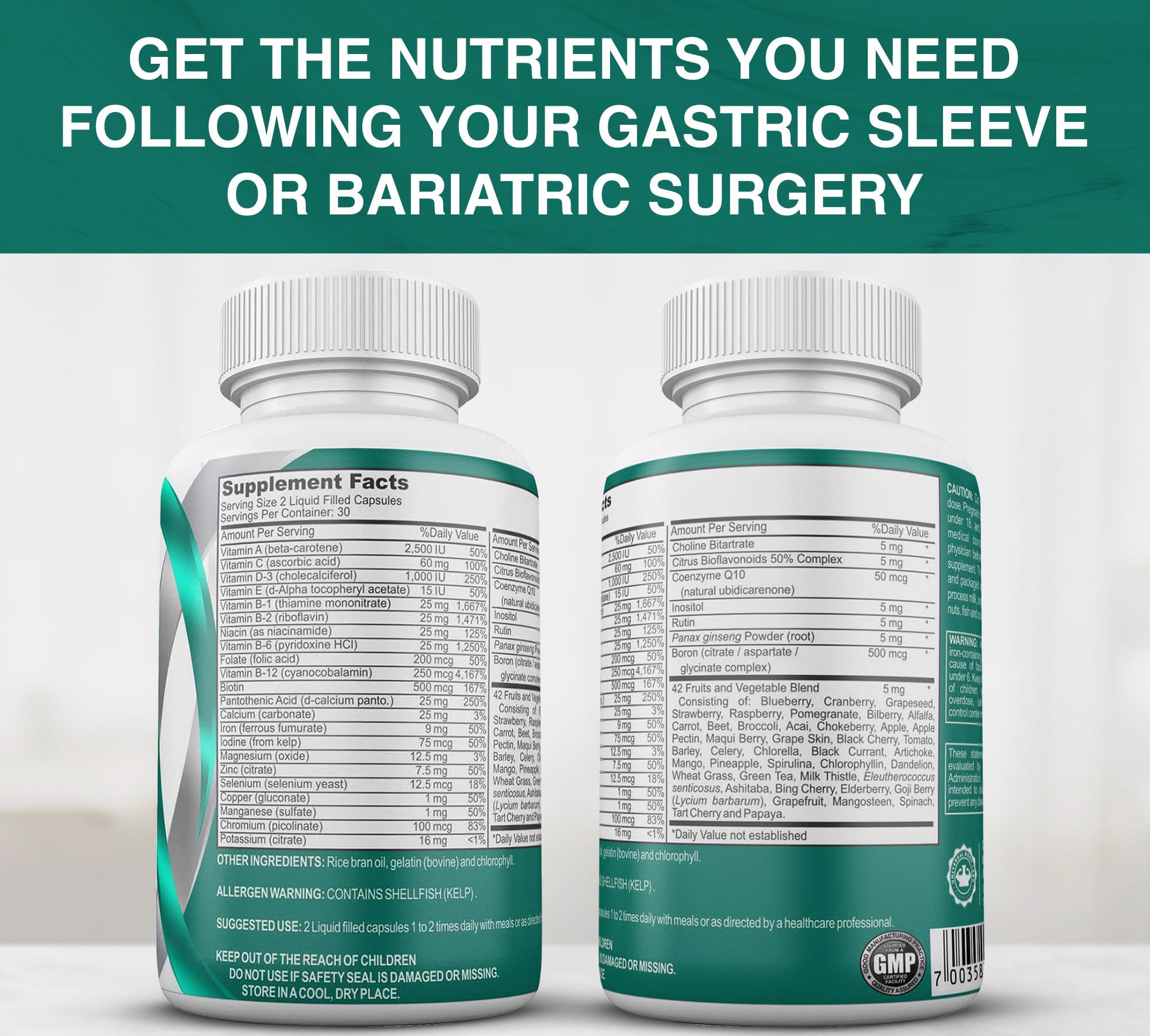 Universal Body Labs Bariatric Multivitamin with Iron Bariatric Multivitamin: Enhanced Absorption, 42 Super Fruits and Vegetables for Antioxidant Boost, Liquid Gel Capsules, Bariatric Must Haves