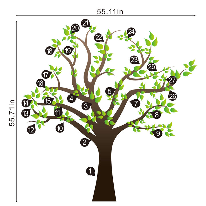 RW-1080 3D Green Tree Wall Stickers Family Photo Tree Wall Decal Removable Peel and Stick DIY Art Wallpaper for Kids Girls Babys Bedroom Bathroom Living Room Nursery Offices