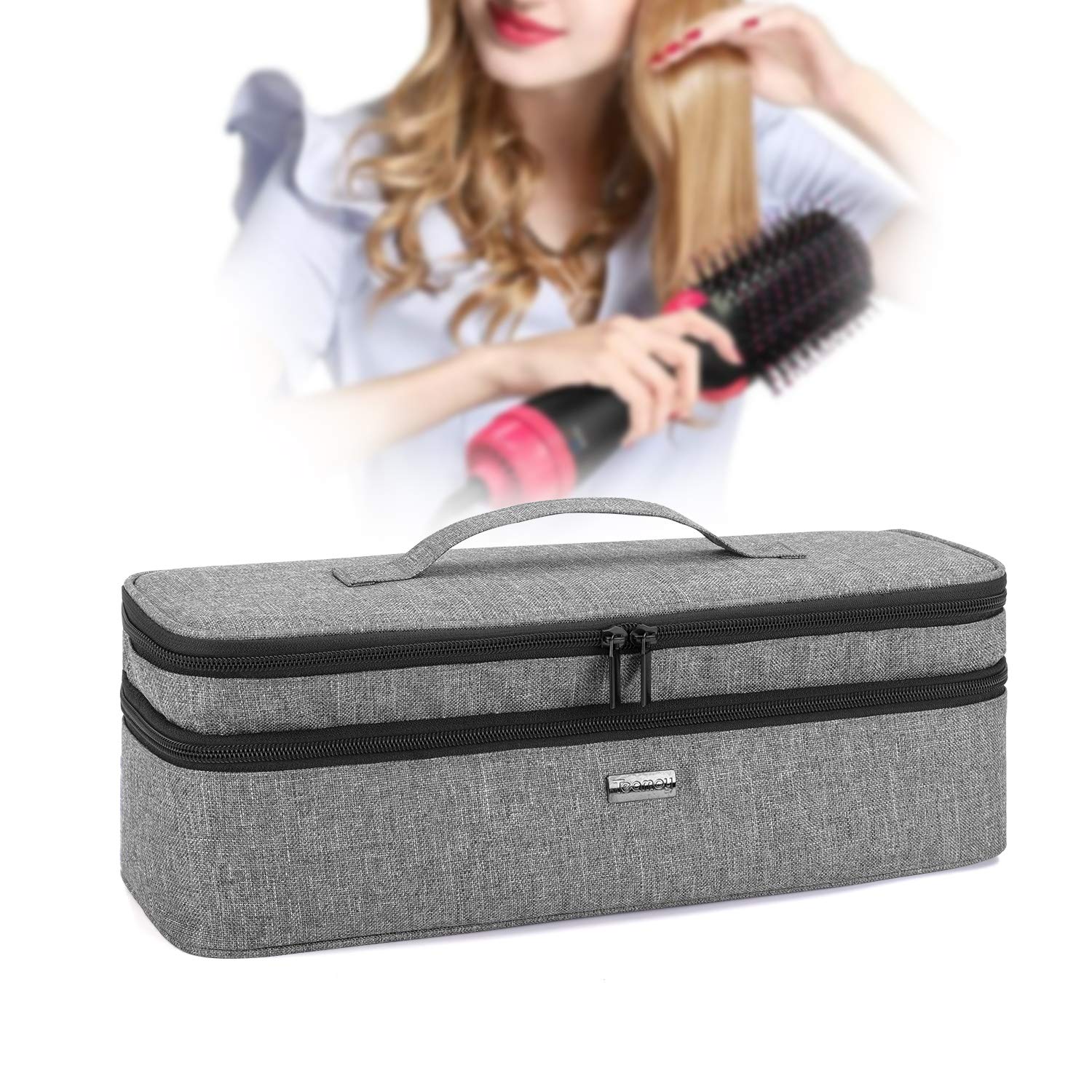 Teamoy Double-Layer Travel Storage Bag Compatible with Revlon One-Step Hair Dryer And Volumizer Hot Air Brush and Attachments, Gray