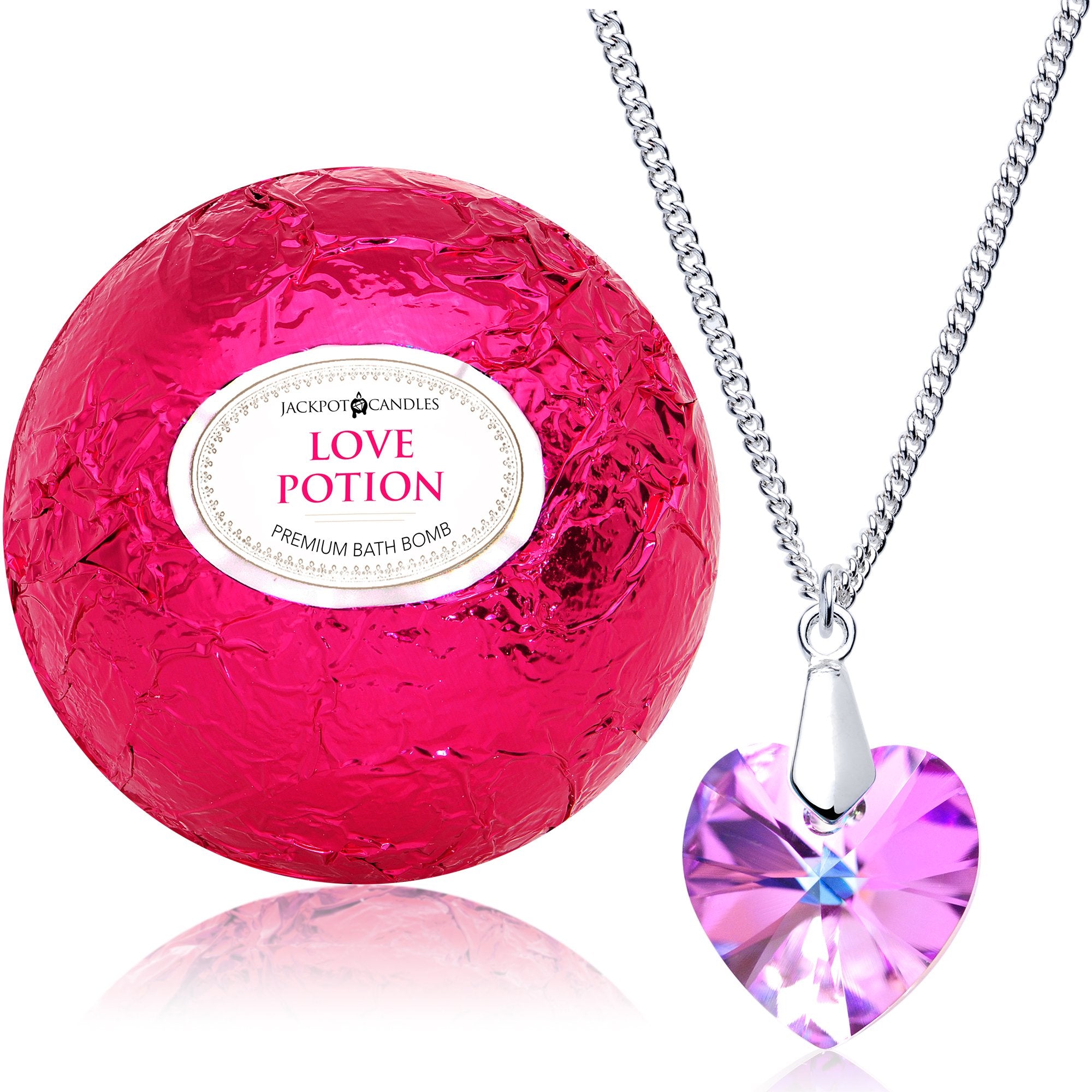 Jackpot Candles Love Potion Bath Bomb with Necklace Created with Swarovski Crystal Extra Large 10 Oz