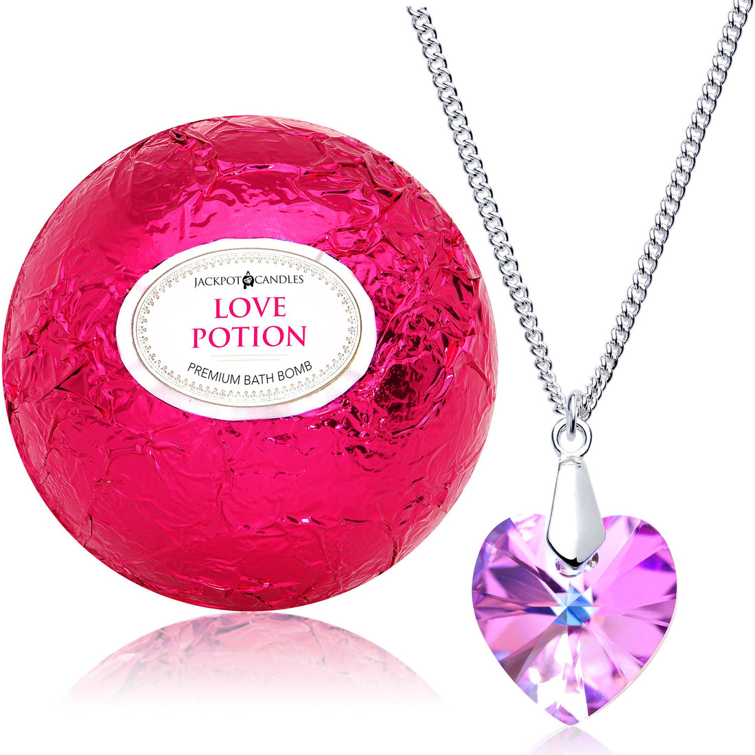 Jackpot Candles Love Potion Bath Bomb with Necklace Created with Swarovski Crystal Extra Large 10 Oz