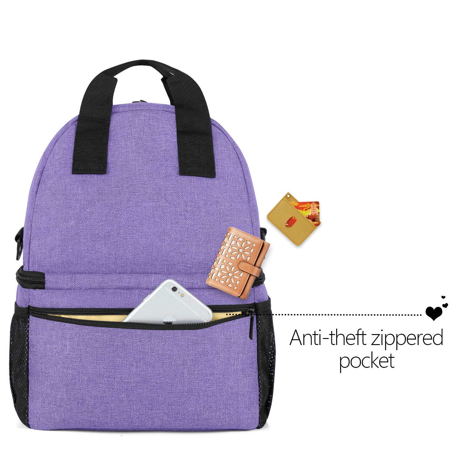 Teamoy Breast Pump Bag Tote with Cooler Compartment for Breast Pump, Cooler Bag, Breast Milk Bottles and More, Double Layer Pumping Bag for Working Moms, Purple(Bag Only)