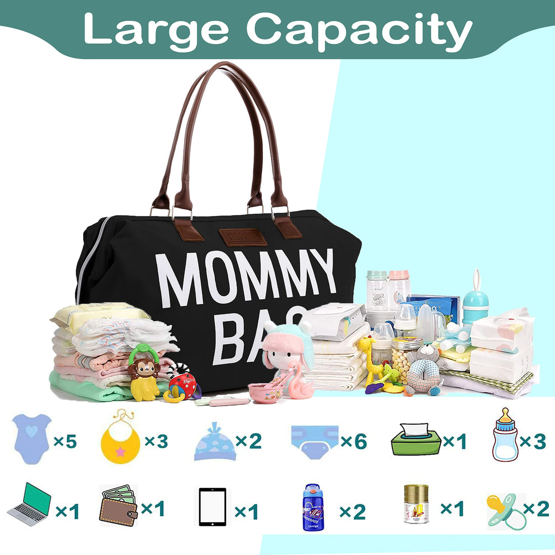 CHQEL Baby Diaper Bag, Mommy Bags for Hospital & Functional Large Baby Diaper Travel Bag for Baby Care (Navy Blue)