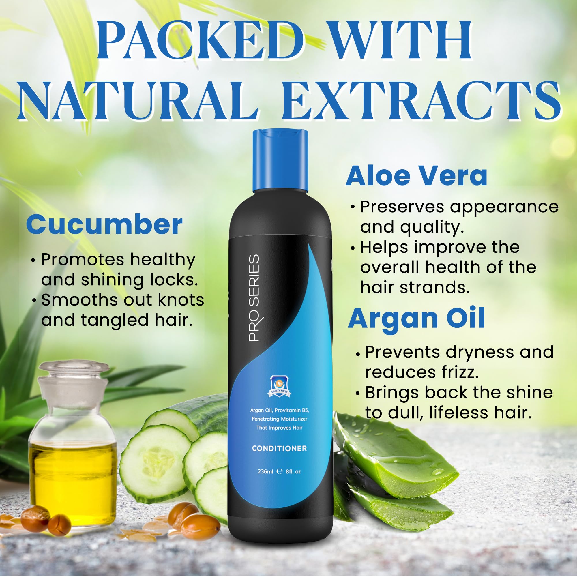 Pro Series Conditioner for Shiny, Smooth, Strong, Frizz-free & Bouncy Healthy Hair - Daily Use Hair Care Color Treatment w/Argan Oil, Aloe Vera & Cucumber for Lace Wig, Toupee & Hairpieces, 8oz