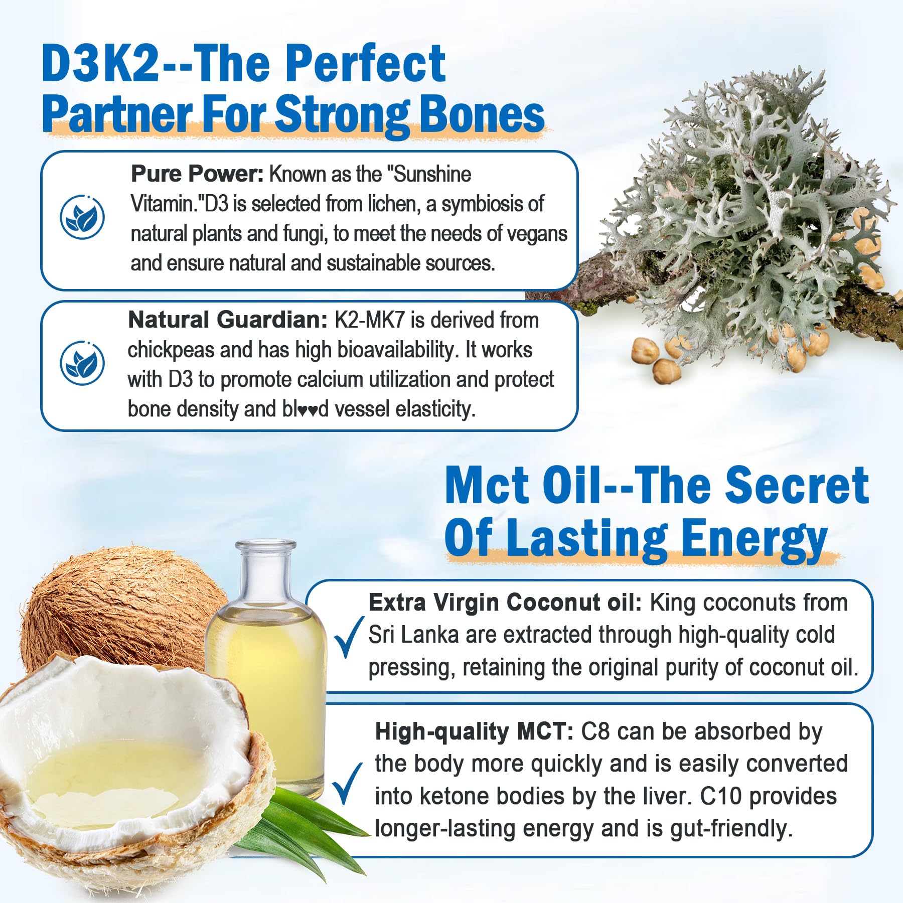 LILICARE Vegan Omega3 Gummies 1280mg + Vitamin D3 K2, Sugar Free Omega 3 Fish Oil Alternative w/EPA 600mg & DHA 400mg & MCT Oil, No Fish Taste, from Marine Algae Oil, for Brain, Eye, Immunity, 2 Pack