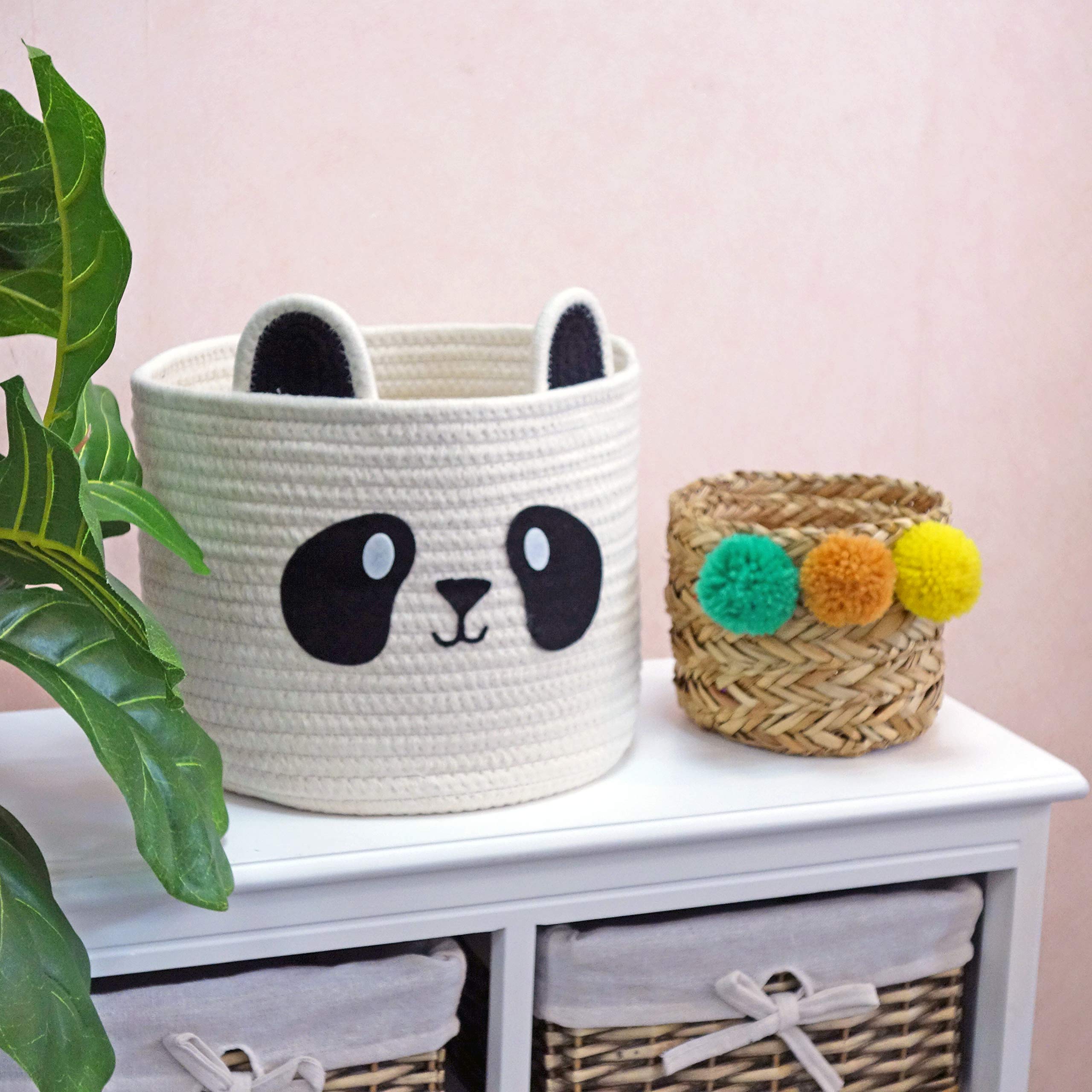 T&T Homewares Small Cute Panda Bear Basket for Kids Room Decor, Baby Shower, Baby Diaper Organizer, Baby Laundry Baskets, Woodland Nursery Decor, Kids Room Organizer, Dog Cat Toy Basket