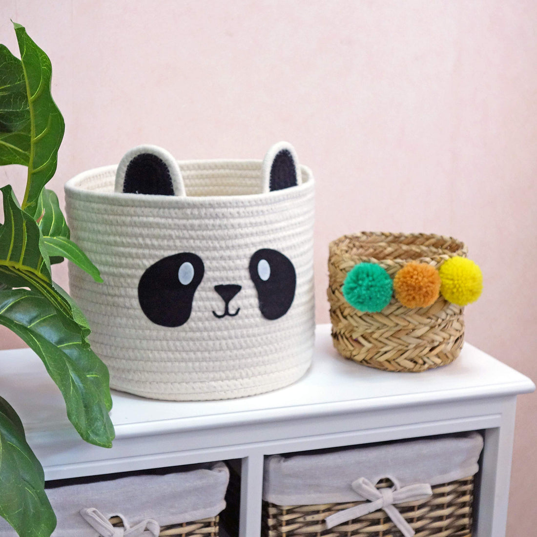 T&T Homewares Small Cute Panda Bear Basket for Kids Room Decor, Baby Shower, Baby Diaper Organizer, Baby Laundry Baskets, Woodland Nursery Decor, Kids Room Organizer, Dog Cat Toy Basket