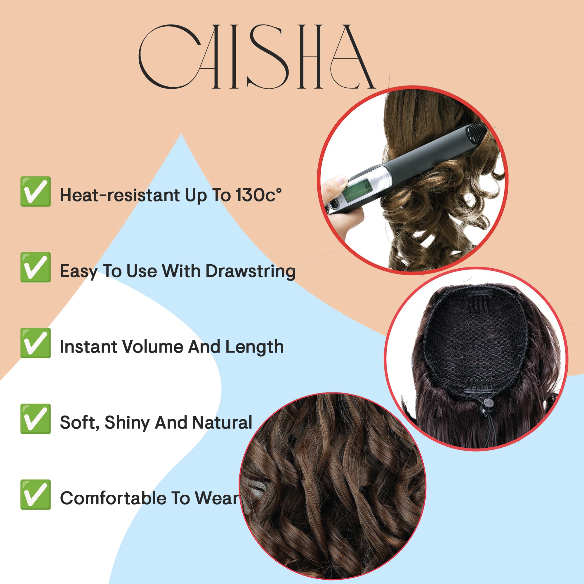 PRTTYSHOP Hair Piece Pony Tail Extension Draw String Voluminous Curly Heat-Resisting 22 black #1 PH9