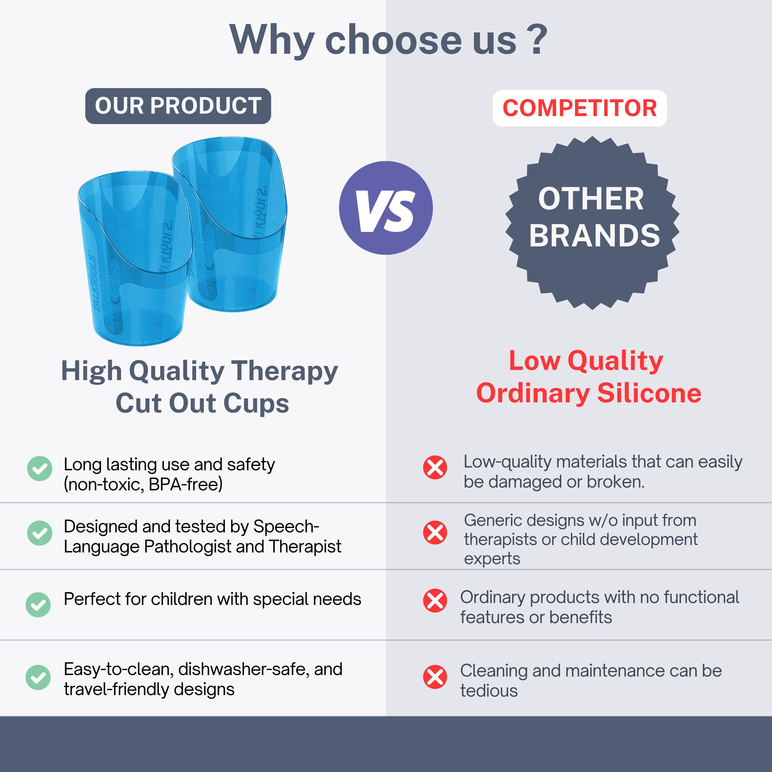 TalkTools Cut Out Cups - Motor and Coordination Support | Drinking Glass for Stable and Fixed Position | Special Drinking and Therapy Training Cup | Easy to Grip and Sipping | 3 oz Blue (2 Pk)