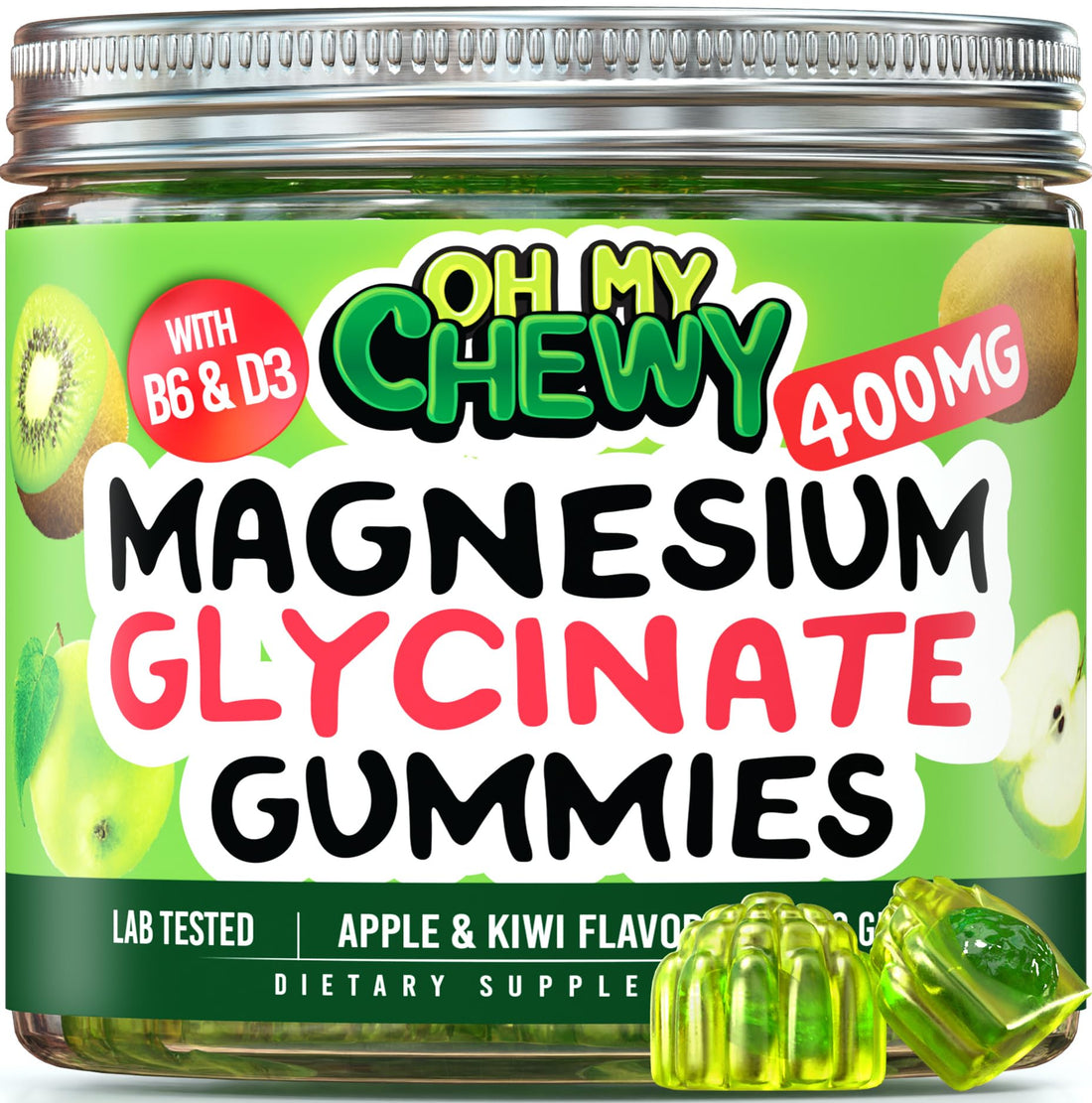 Center-Filler Magnesium Glycinate Gummies 400MG - High Absorption for Kids, Teens & Adults - Supplement for Sleep, Calm & Muscle Relaxation with B6 & D3 - Gluten Free & Vegan Friendly - 60 Count
