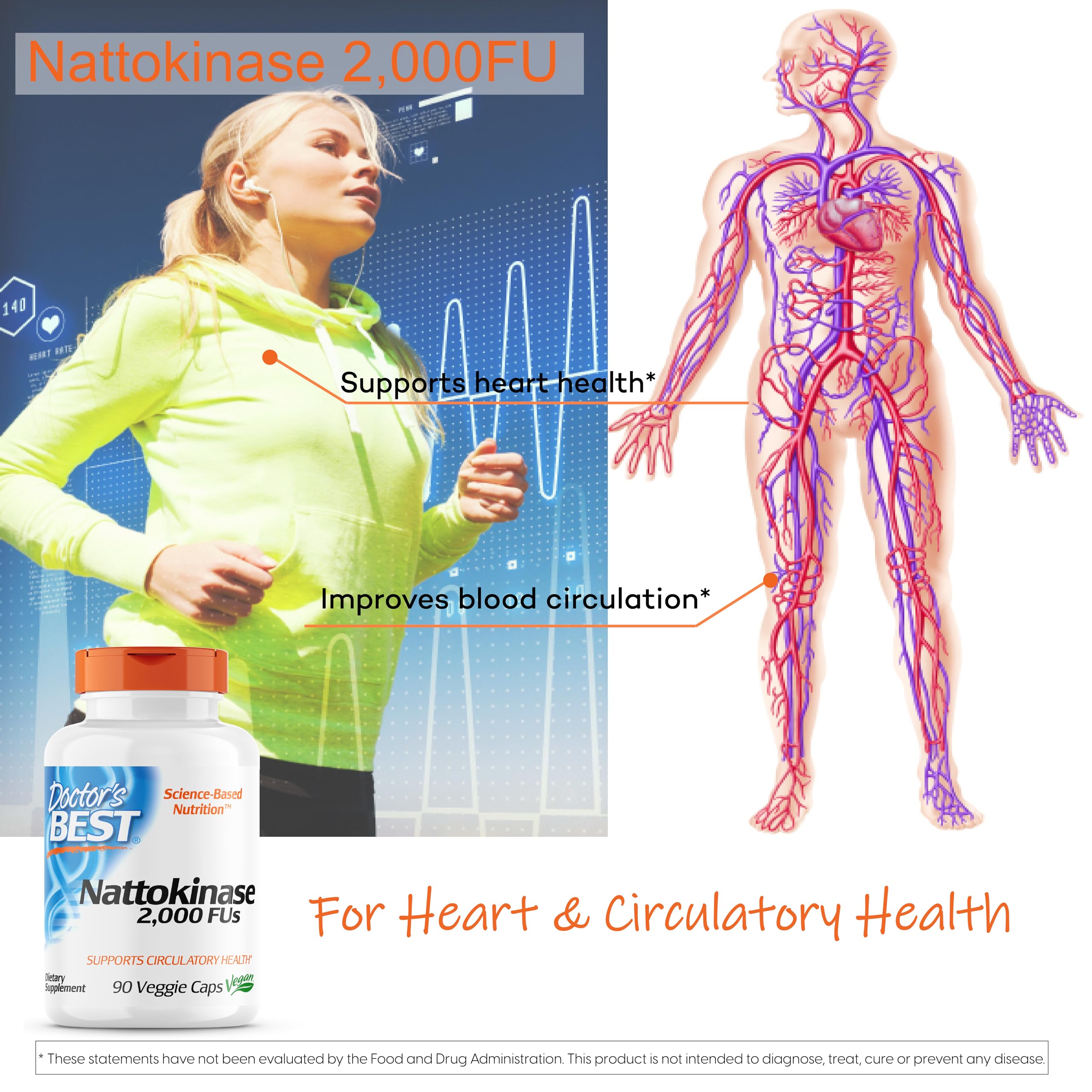 Doctor's Best Nattokinase - 2, 000 FU of Enzyme, Supports Heart Health & Circulatory & Normal Blood Flow, Non-GMO, Gluten Free, Vegan, 90 VC (DRB-00125)