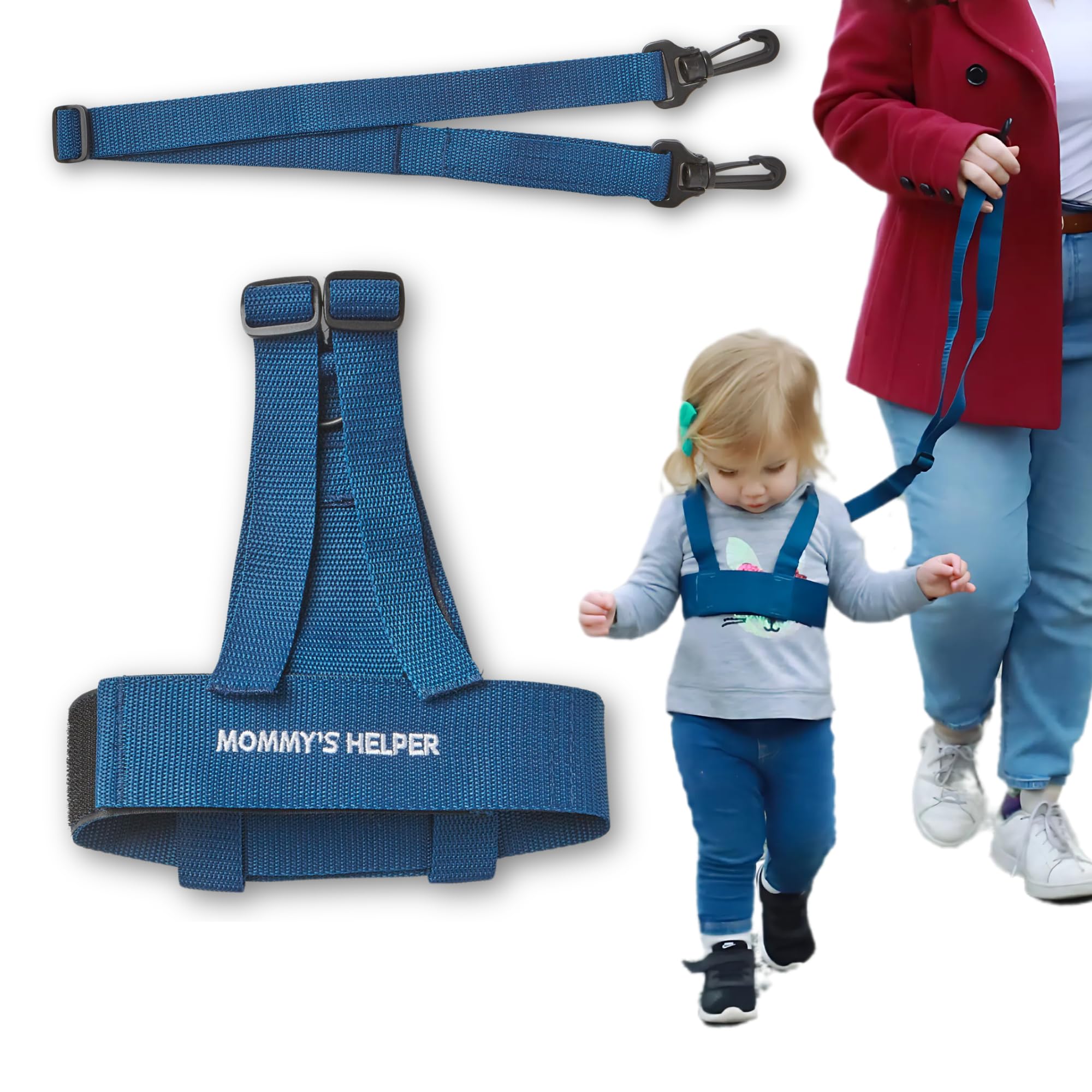 Toddler Leash & Harness for Child Safety - Keep Kids & Babies Close - Padded Shoulder Straps for Children's Comfort - Fits Toddlers w/ Chest Size 14-25.5 Inches - Kid Keeper by Mommy's Helper (Blue)